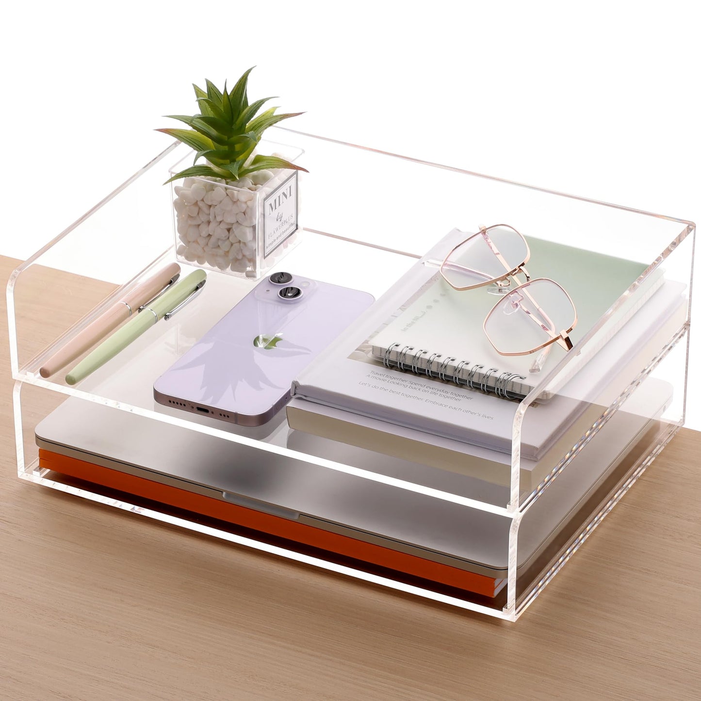 SANRUI Acrylic Paper Tray Organizer for Desk,Desk Organizers and Accessories,2 Pack Stackable Paper Organizer for Letter,Documents,Books,Magazines Crystal-Clear File Organizer