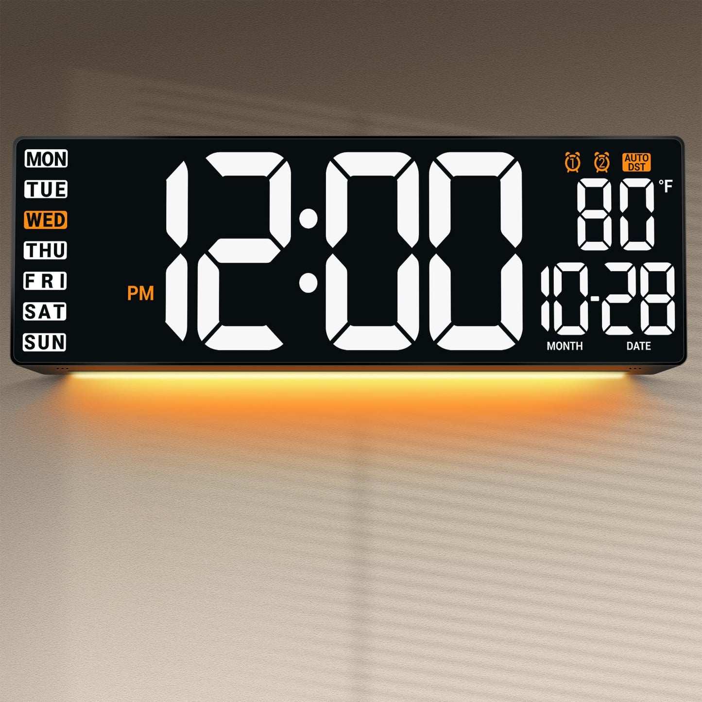 ANSOPER 16.5" Large Digital Wall Clock with Remote Control, Auto-Dimming LED Display with Date Temp, Big Number Wall Mount Decor Clock for Seniors, Classroom, Dorm, Home, Office, Gym White