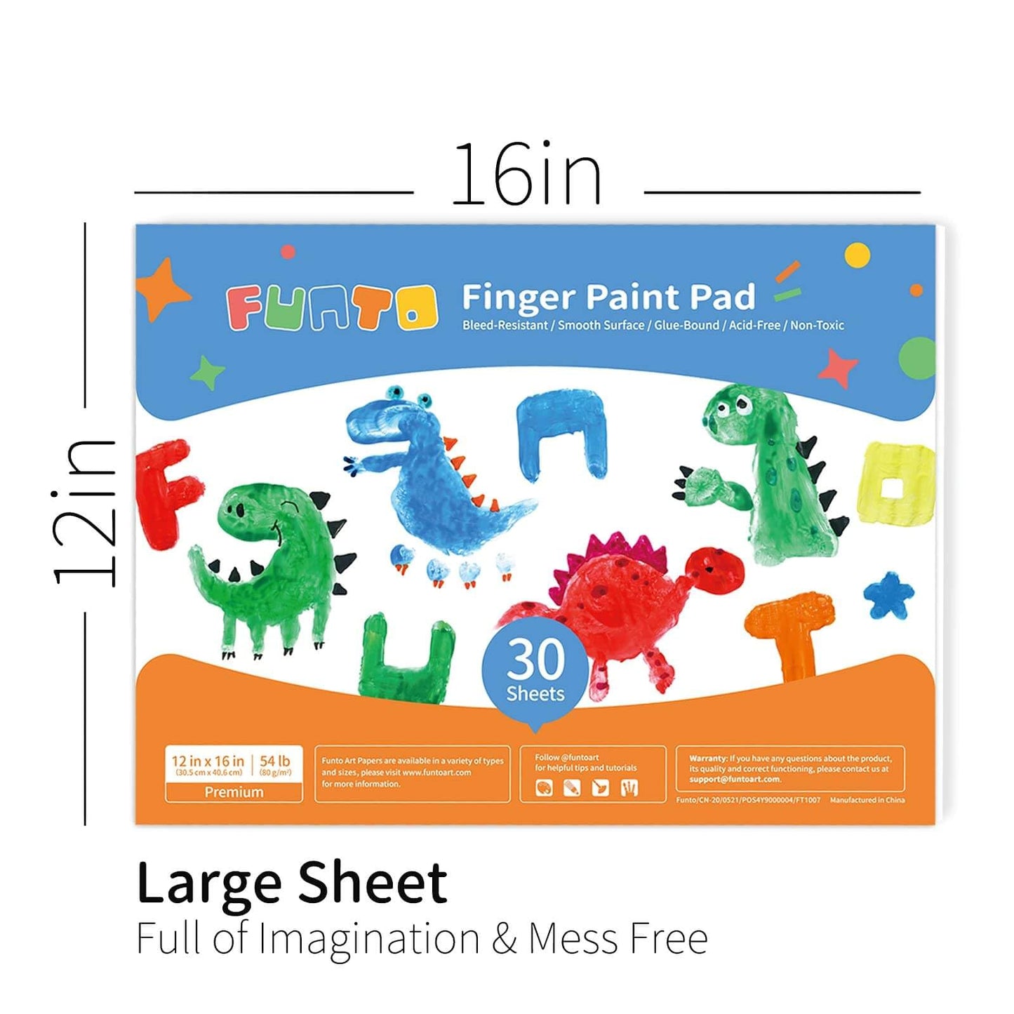 Funto Finger Paint Pad for Kids, 60 sheets total, 12”x16'', 2-Pack, Toddler Painting Supplies, Tempera Paint Pad for Kids, Art Paper for Finger Painting, Drawing & Art Supplies