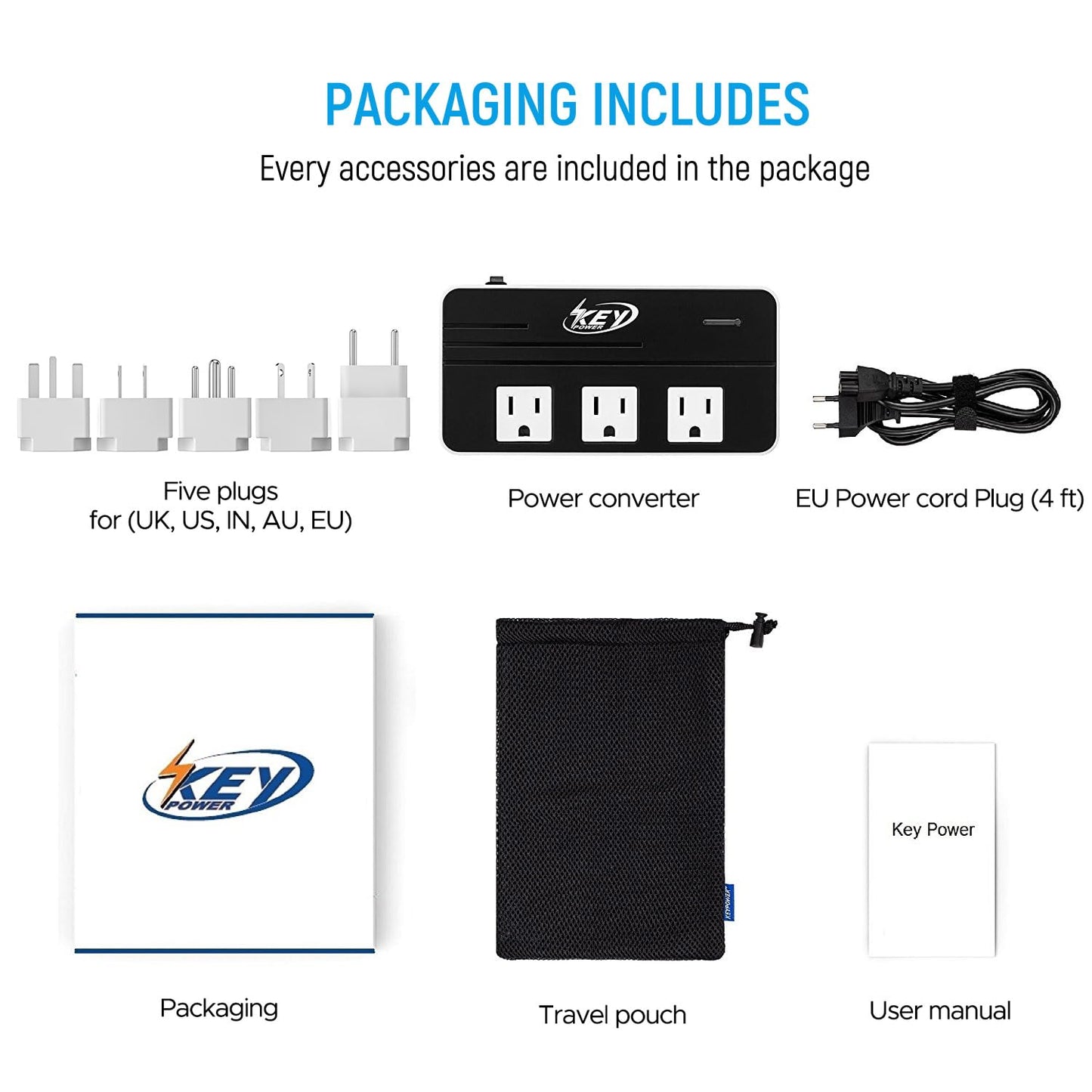Key Power 230-Watt Step Down 220V to 110V Voltage Converter & International Travel Adapter/Power Converter with USB-C Port 18W - [Use for USA Appliance Overseas in Europe, AU, UK, Ireland, etc.]