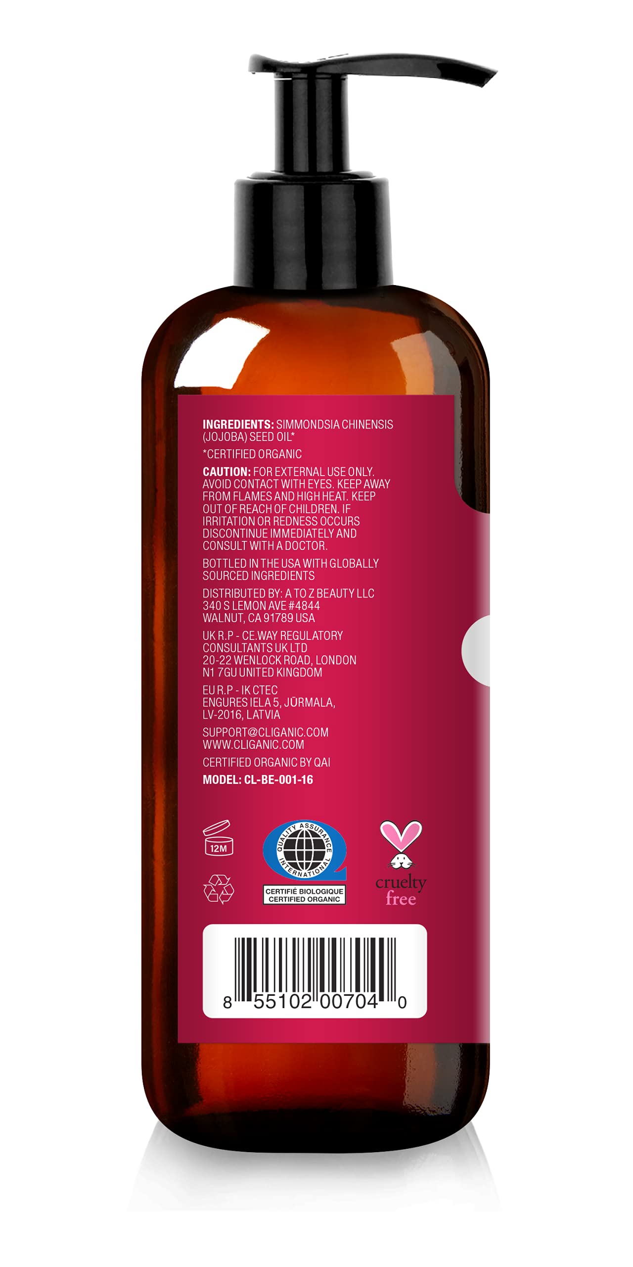 Cliganic USDA Organic Jojoba Oil 16oz with Pump, 100% Pure | Bulk, Moisturizing Oil for Face, Hair, Skin & Nails | Natural Cold Pressed Hexane Free