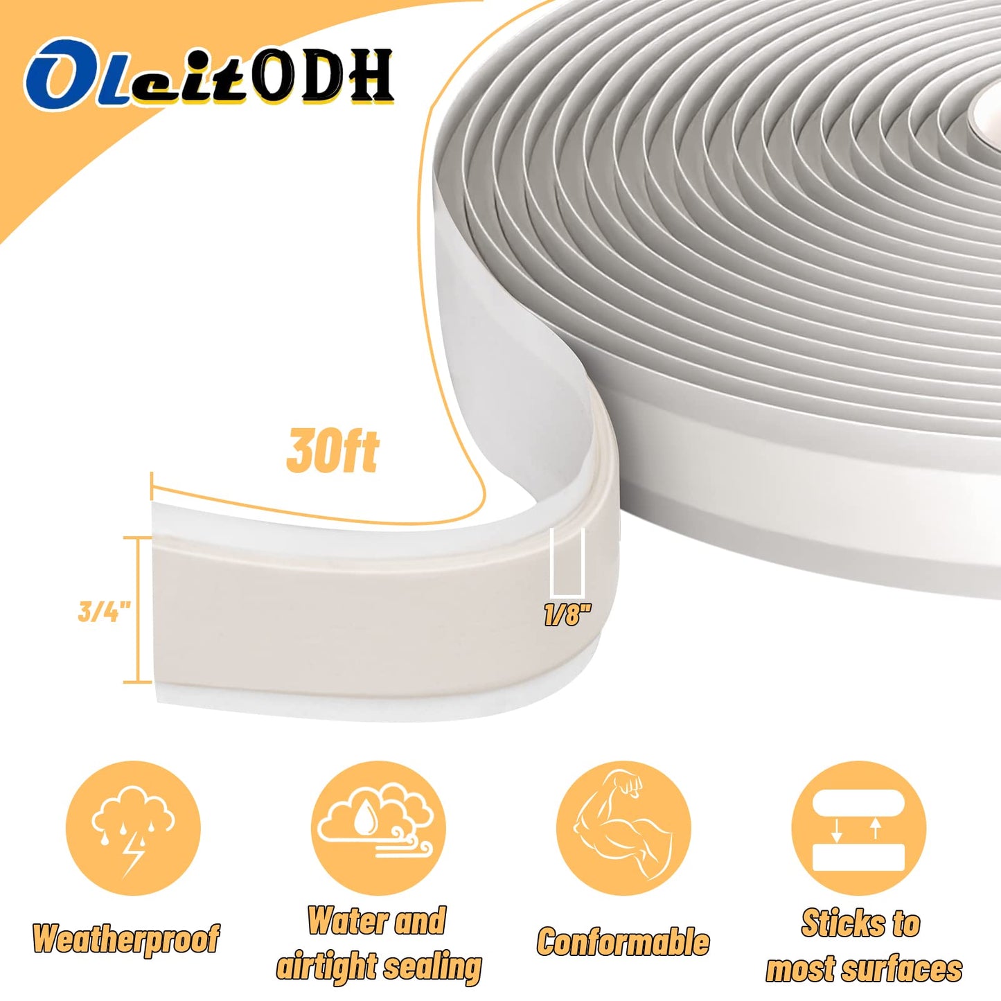 4 Pack White Butyl Sealant Tape, 1/8" x 3/4" x 30 ft, RV Window Sealant, Roof Caulk, EPDM Rubber Patching