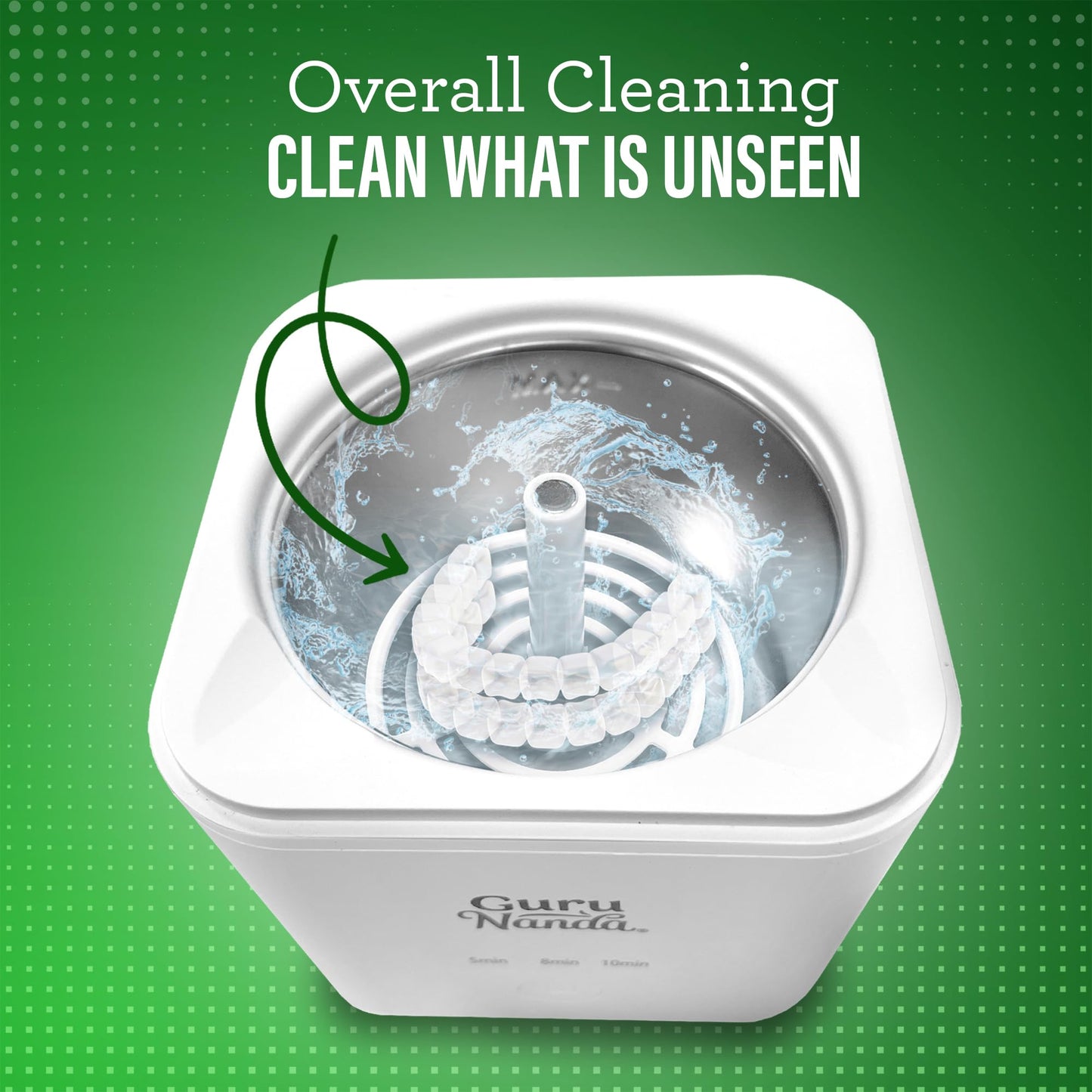 GuruNanda Retainer & Denture Cleaning Pod – Ultrasonic 45kHz Cleaner, 3 Modes for Retainers, Dentures, Aligners, Brushes & Teeth Cushions