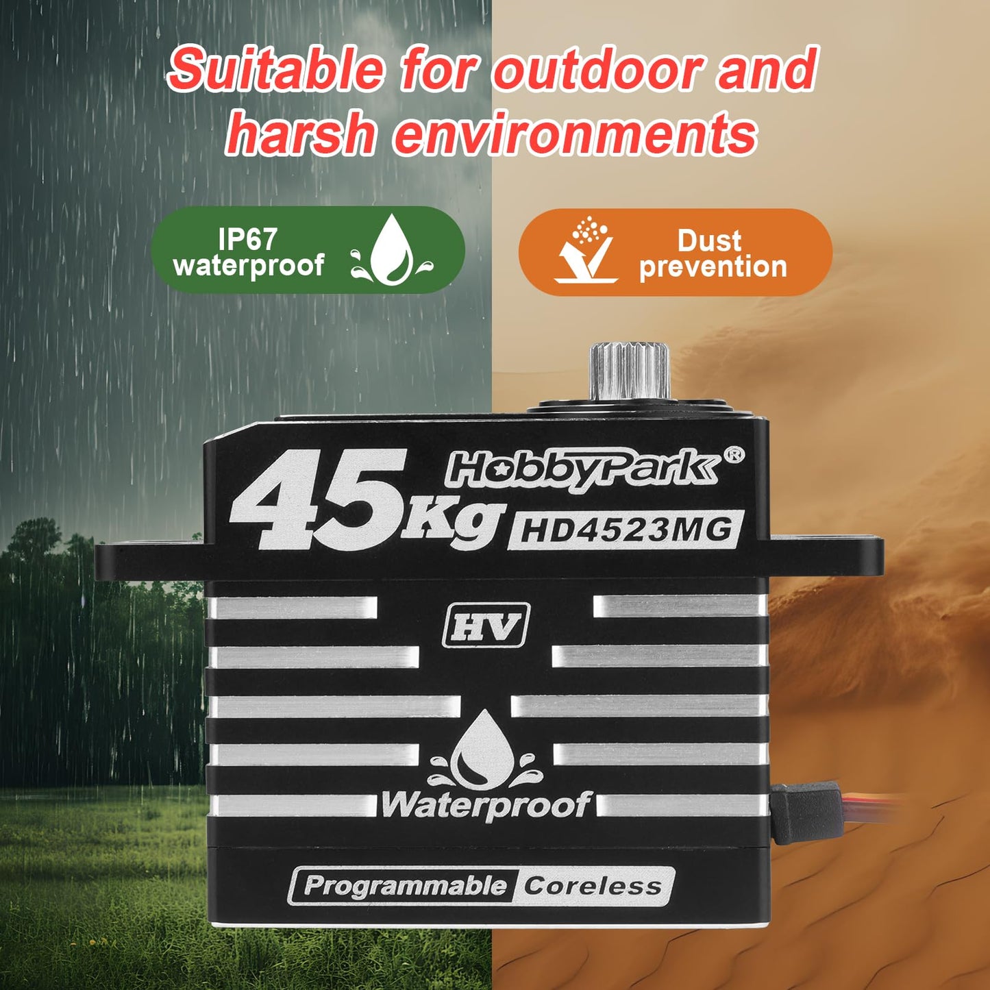HobbyPark Waterproof 45KG Servo Coreless Motor 8.4V HV Servo High Torque Servo Full Metal Gear RC Servo Programmable for 1/8 1/10 RC Crawlers RC Trucks RC Cars Buggy Robotic Control Angle 180° 2BB