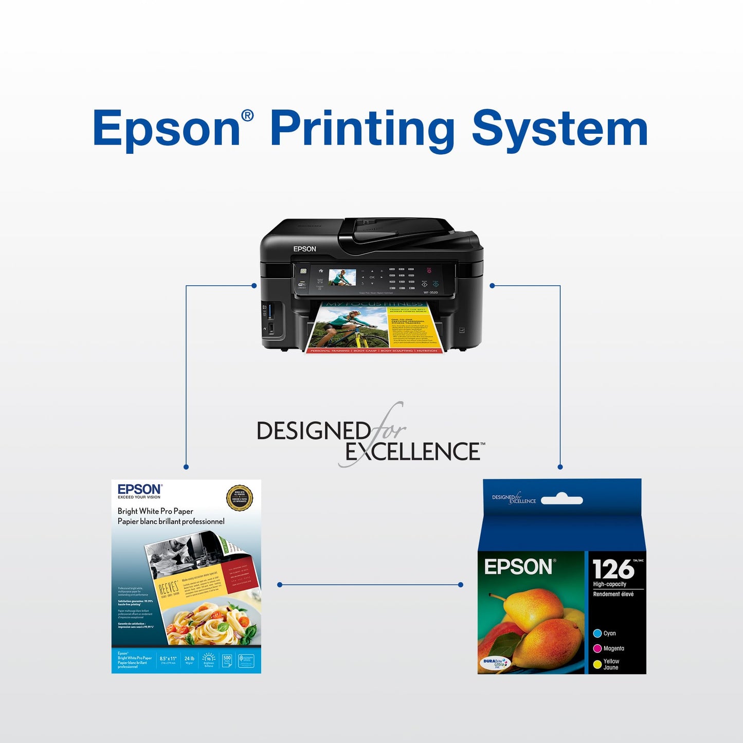 EPSON 126 DURABrite Ultra Ink Color Combo Pack For WF-3520, 3530, 3540, 520, 545, 630, 633, 635, 645, 7010, 7510, 7520, 840, 845 and other select models