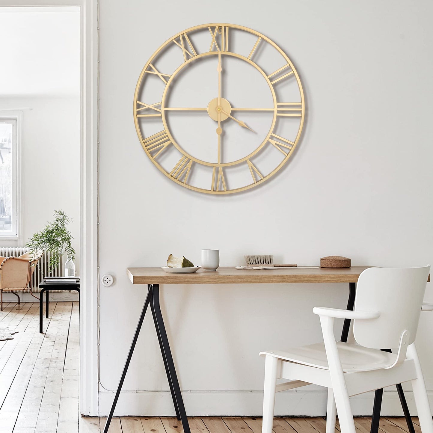 1st owned Large Wall Clock Metal Retro Roman Numeral Clock, Modern Round Wall Clocks Almost Silent, Easy to Read for Living Room/Home/Kitchen/Bedroom/Office/School Decor (Gold, 24 Inch)