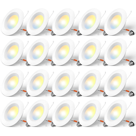 Amico 5/6 inch 5CCT LED Recessed Lighting 20 Pack, Dimmable, IC Rated, 12.5W=100W, 950LM Can Lights with Baffle Trim, 2700K/3000K/4000K/5000K/6000K Selectable, Retrofit Installation - ETL & FCC
