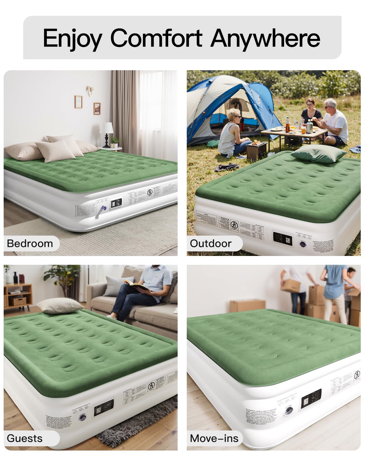 Zearna Full Size Air Mattress with Built in Pump, 18" Raised Comfort Air Bed, Upgraded Flocked Top Blow up Mattress with Carrying Bag, Inflatable Mattress for Guests & Home, AirBed, 650 lbs Max