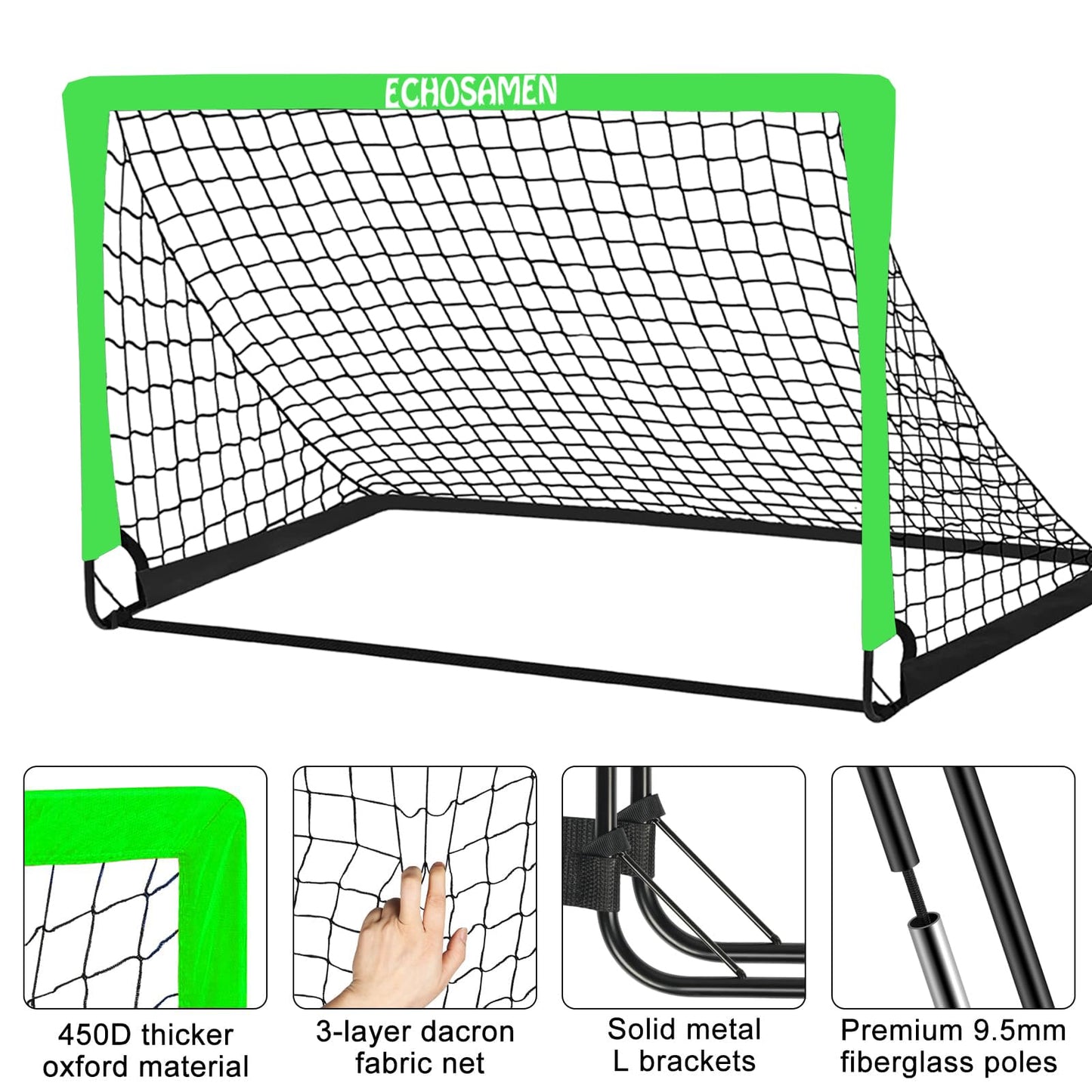 Kids Soccer Goals for Backyard, 2 of 6 x 4 ft Kids Soccer Goal Set Soccer Net with 10 Soccer Cones, Agility Ladder & Carry Bag, Portable Soccer Training Equipment.