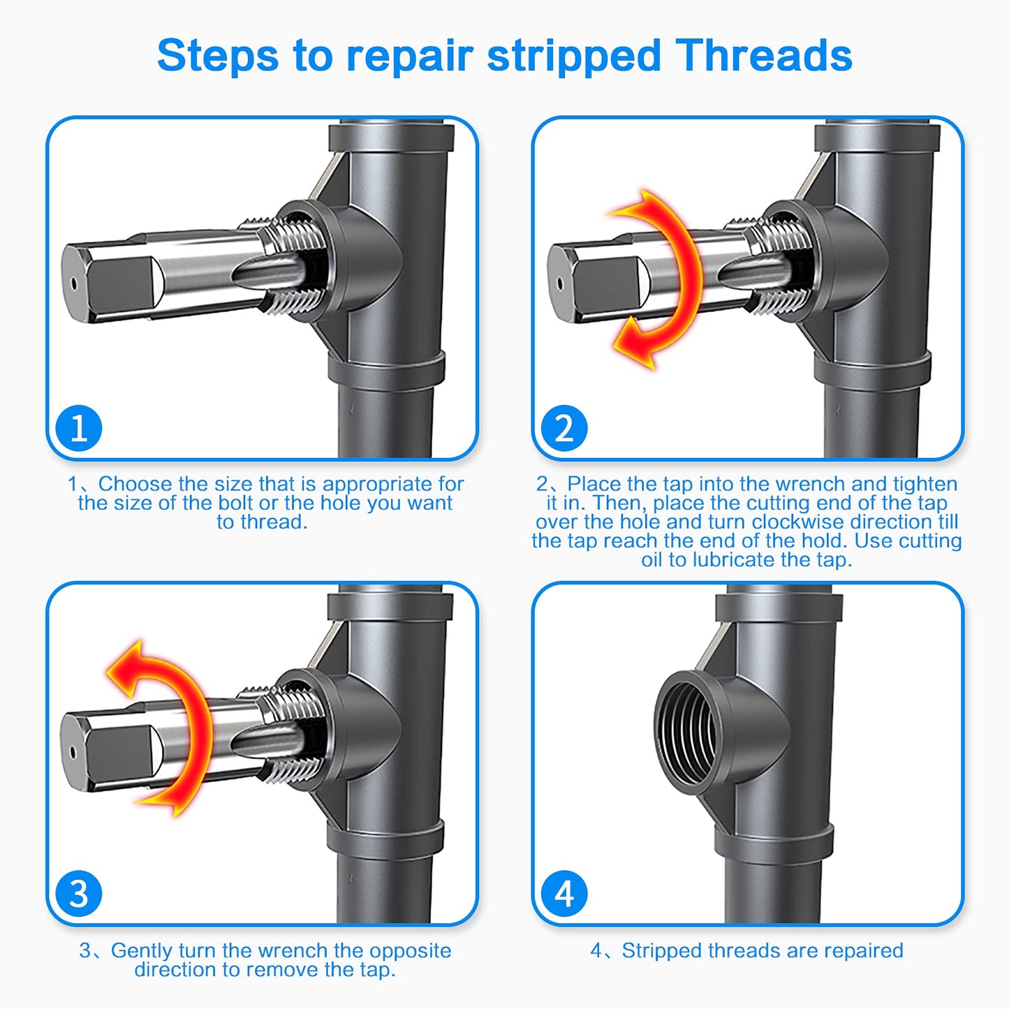 6-Piece NPT Pipe Tap Set, 1", 3/4", 1/2", 3/8", 1/4", 1/8" NPT Tap Set, Carbon Steel Hand Threading Plumbing Tap Set for Accurate Threads, Assorted Plumbers Mechanics DIY Thread cutting tools