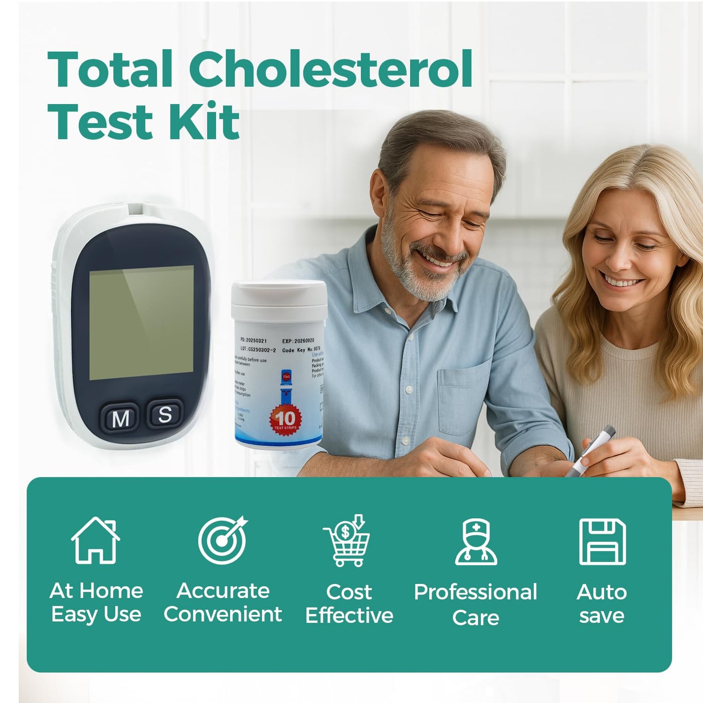 LEFTYCHOICE LCGCU-01 Total Cholesterol Testing Kit Meter Quick Results Monitor At Home Blood Test Meter with 10 Total Cholesterol Test Strips Lancets (Total Cholesterol Test Only)