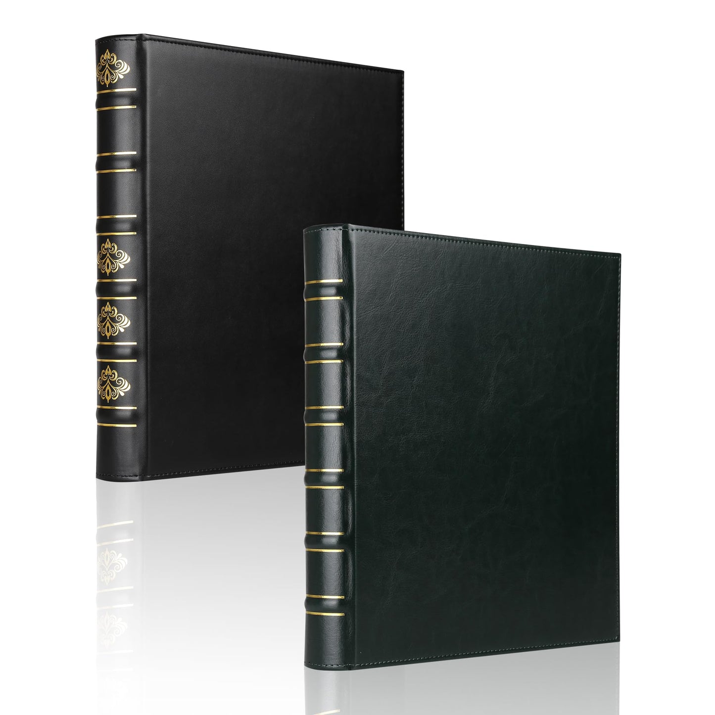 LETVPVOW 2 Pcs Vintage Hardback 3 Ring Binder 1 Inch, Professional Leather Binder 3 Ring, Three Ring Binders Fits 8.5 x 11, D Ring Binders for Home, School and Office- (1 Black and 1 Dark Green)