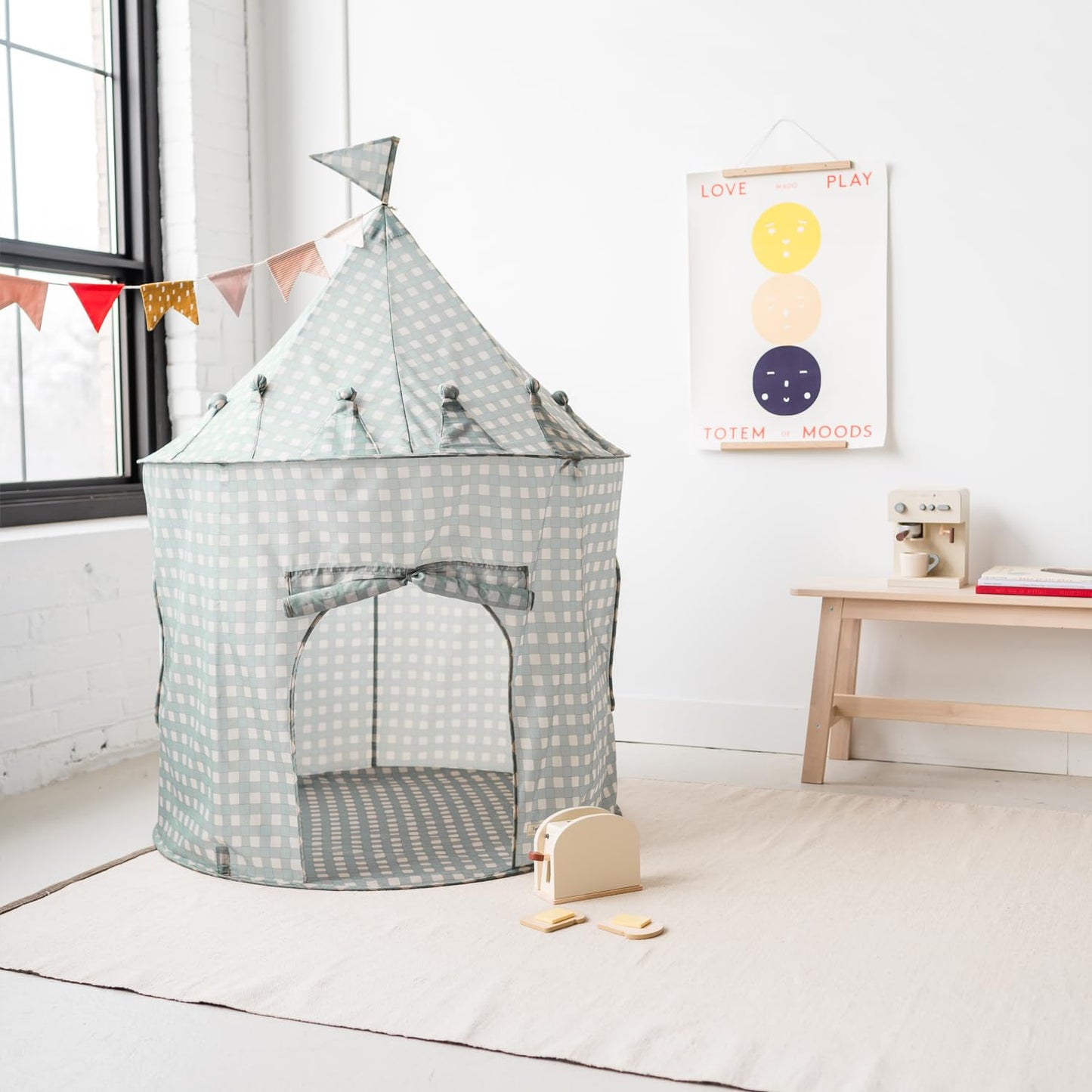 3 Sprouts Kids Play Tent - Sustainable Recycled Fabric – Fun Spacious Childs Playhouse for Indoor Games for Boys & Girls - Durable Fort Pop Up House for Toddlers & Children Age 3-10 - Gingham Blue