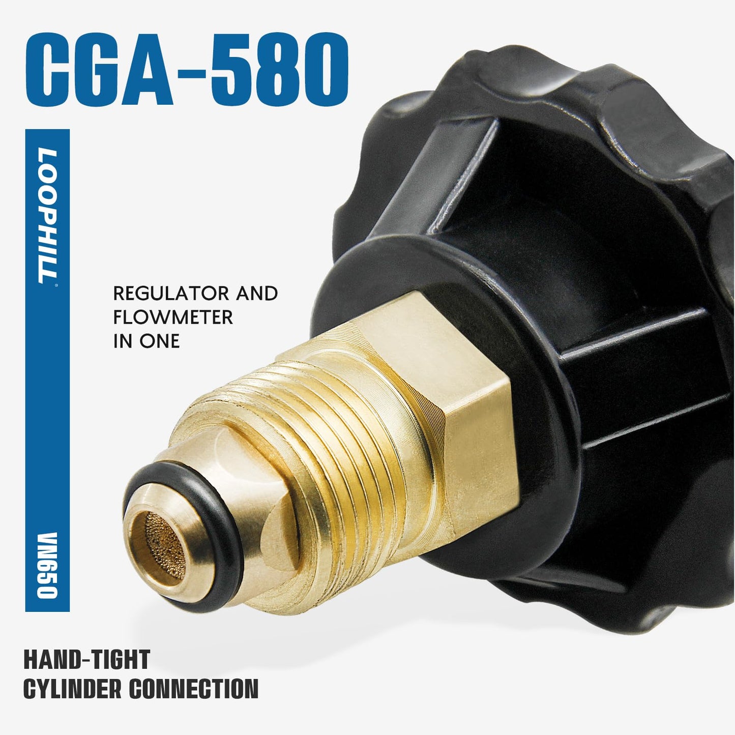 LOOPHILL VN-650 Nitrogen Purging Regulator w/650PSI - 4-Position Flow Control (TST/PRG/BRZ/OFF), Heavy-Duty Brass Body for Leak Testing & Welding Protection