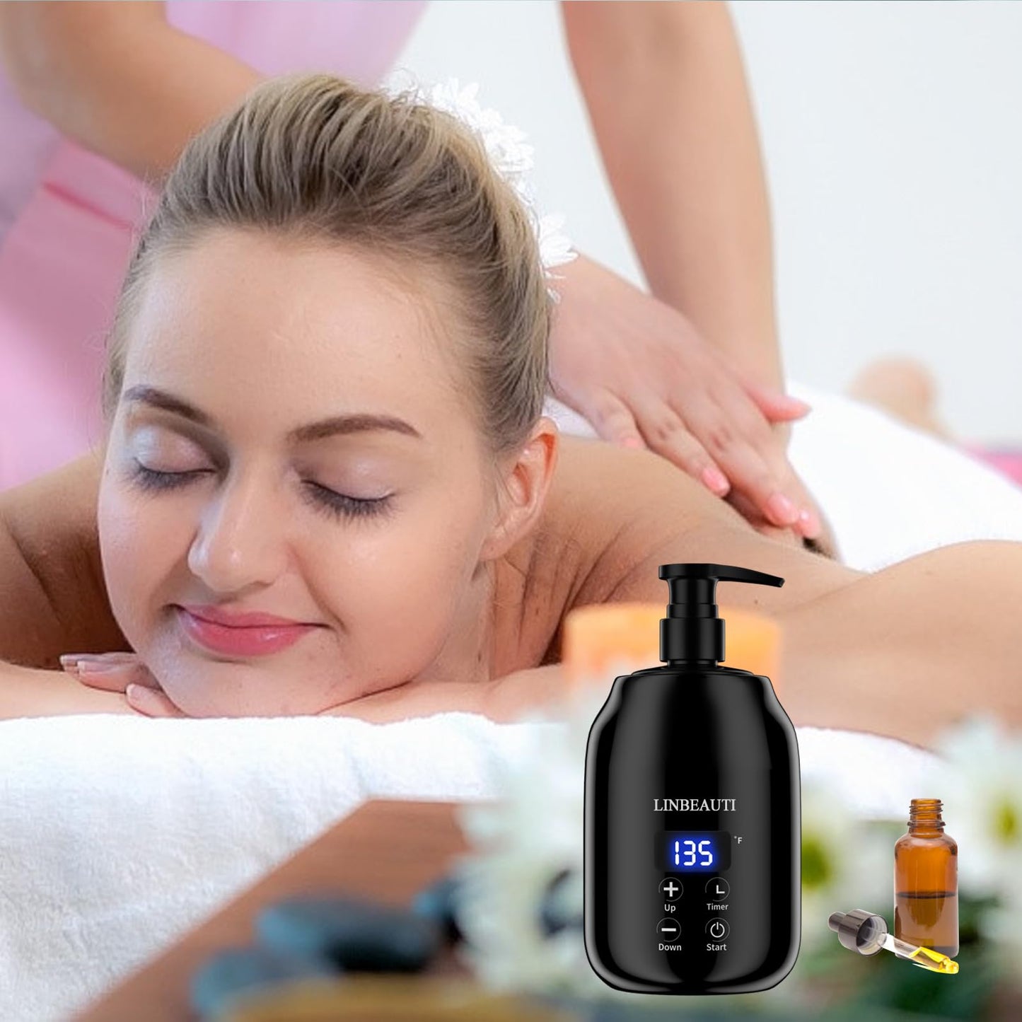 Massage Oil Warmer with Two Oil Bottle Dispenser, Lotion Bottle Warmer Dispenser Heater, Smart Touch Key Electric Warm Lotion Dispenser, Lube Gel Cream Warmer for Home Pro Salon Spa Massage