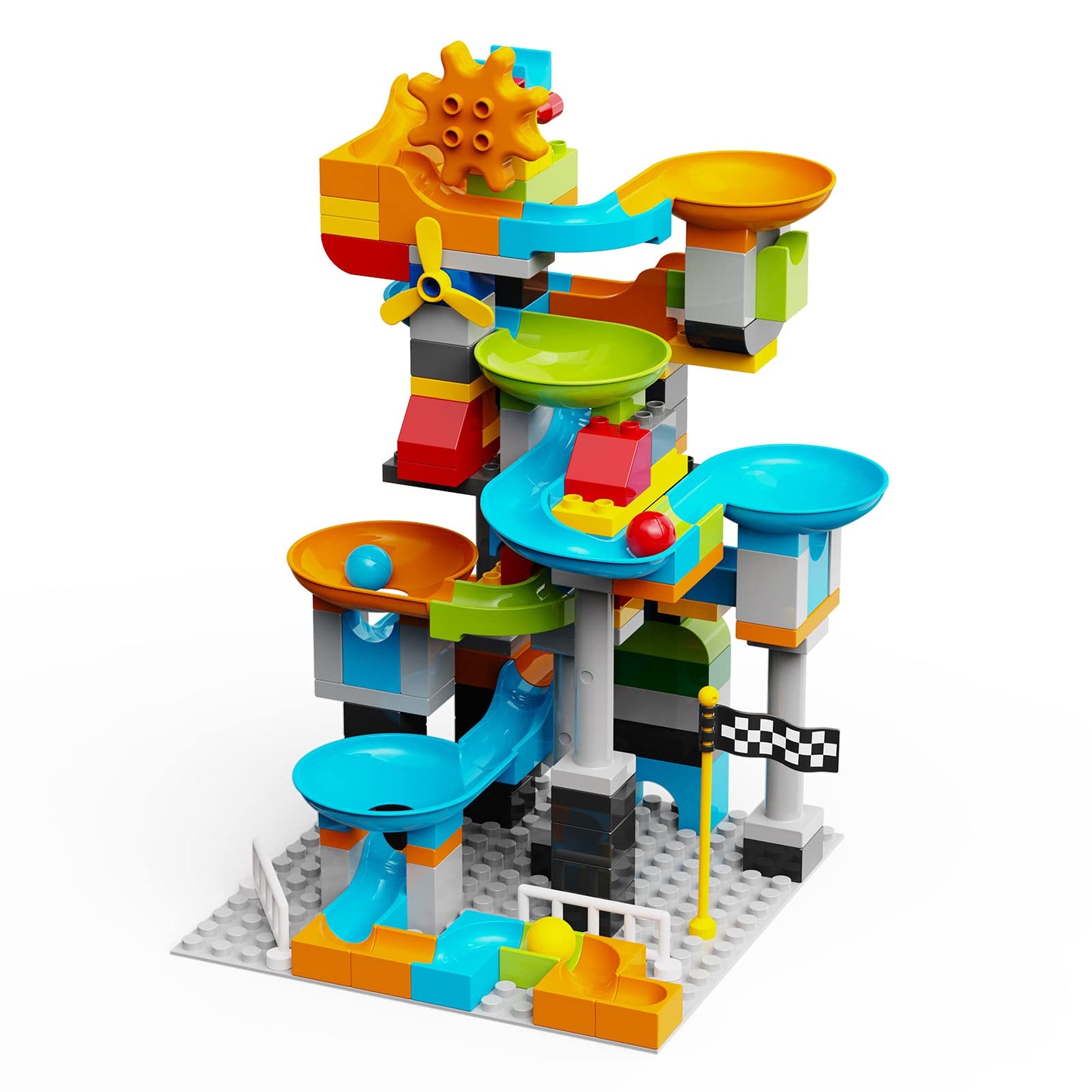 JIXIn 3in1 Marble Runs for Kids 4-8/Building Blocks Compatible with LEGO DUPLOS for Age 2-5/Marble Run for Kids Ages 3-5 STEM Toy Set with 164 Pcs Classic Big Block/Gift Toys for Kids Age 3 4 5 6 7 8+