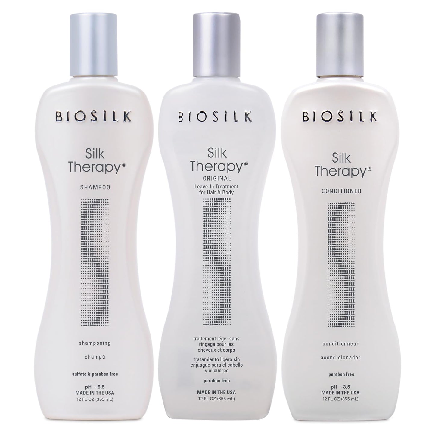 BioSilk 3-Piece Silk Therapy Shampoo, Conditioner & Serum Kit, Haircare For Incredible Shine, Sulfate, Paraben, & Cruelty-Free, 12 Oz (3 Products)