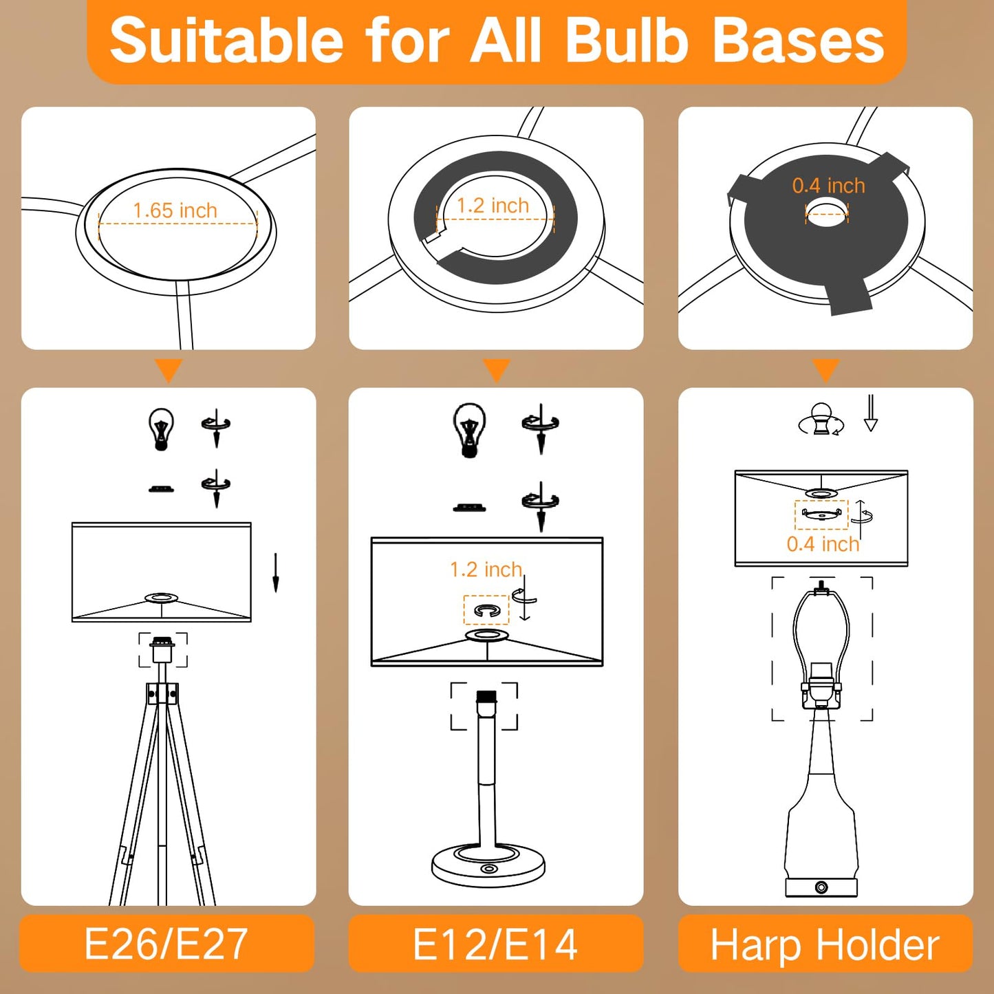 OUTON Beige Large Drum Lamp Shades for Floor Lamps, 17.5" Top x 17.5" Bottom x 10" High, Easy to Assemble, Replacement Linen Lampshades for Table Lamps & Bedside Lamps (1.65" Spider)