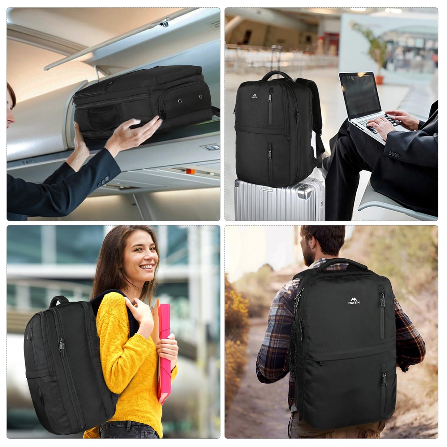 MATEIN Carry on Backpack, Extra Large 40L Flight Approved Travel Laptop Backpack with USB Port, 17 Inch Water Resistant Luggage Computer Daypack College Overnight Weekender Bag for Men & Women, Black