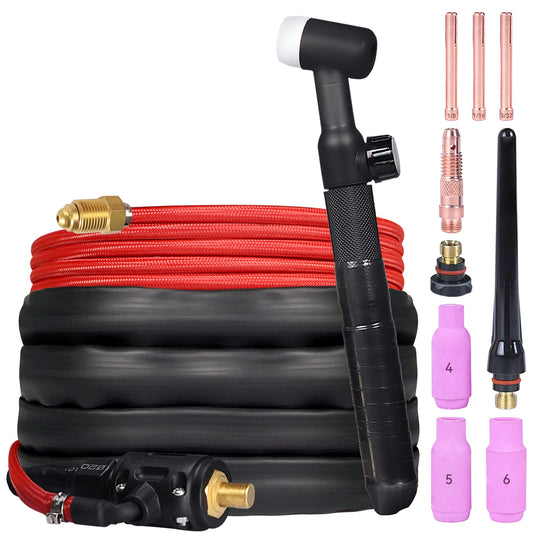 ARCCAPTAIN TIG Welding Gun, WP-17V Argon TIG Torch with 13FT Red Air Hose and 10-25mm Connector, Lift Tig Torch 150amp with 13FT Cable for ARCCAPTAIN ARC160, MIG130, MIG160, ARC165 Pro and MIG145 Pro