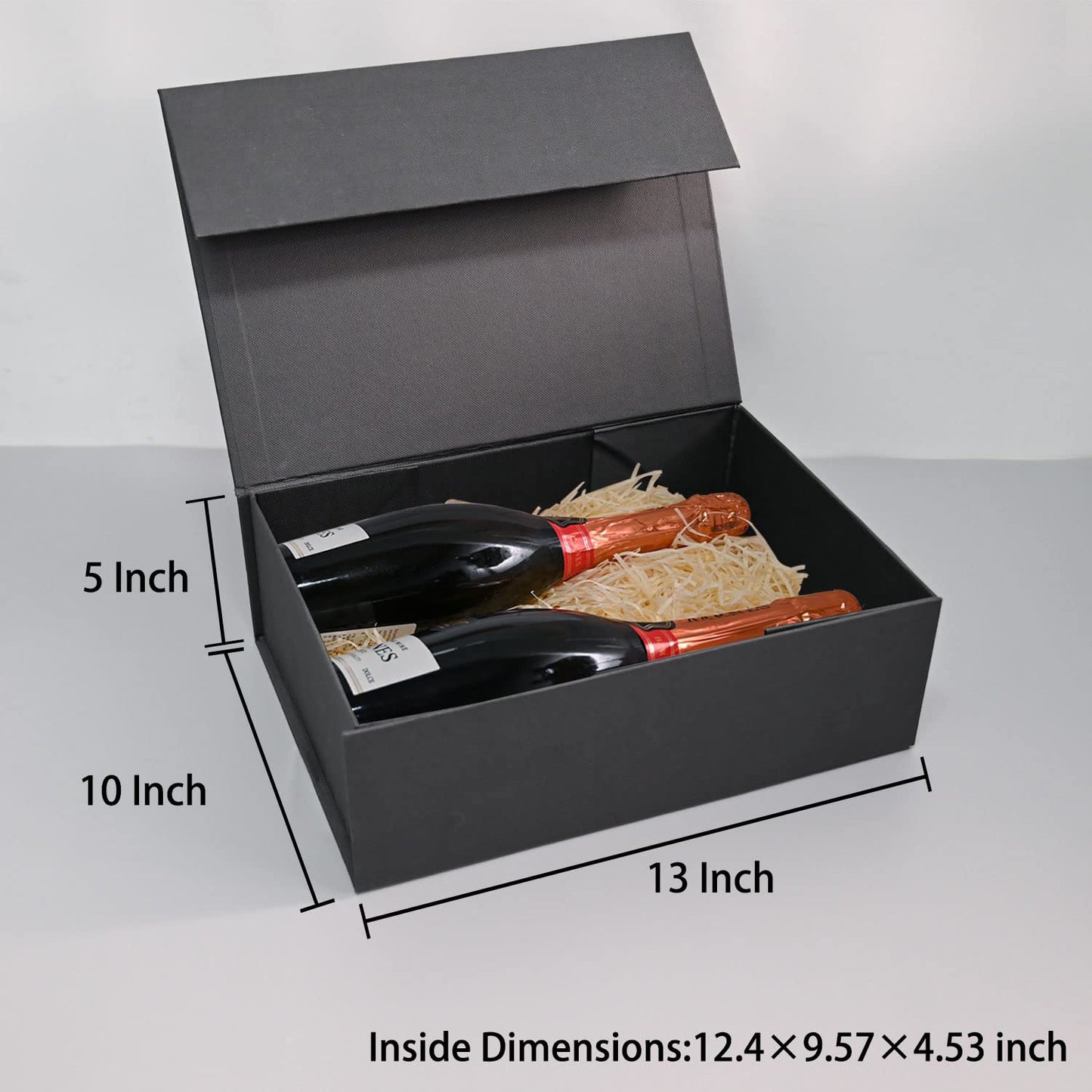 LIFELUM Extra Large Black Gifts Boxes Bulk Set of 5,13.5 x 10 x 4 inch Elegant Gift Boxes with Magnetic Lids, Card,Sticker,Ribbon, Shredded Paper Filler Groomsman Gifts