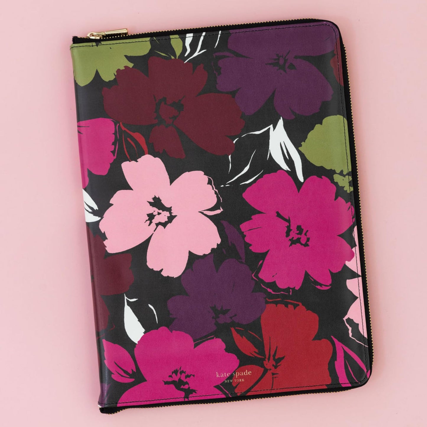 kate spade new york 13.25" x 9.50" Faux Leather Notepad Zip Folio with Interior Pocket, Zipper Close, and Pen Loop (Painterly Blooms)