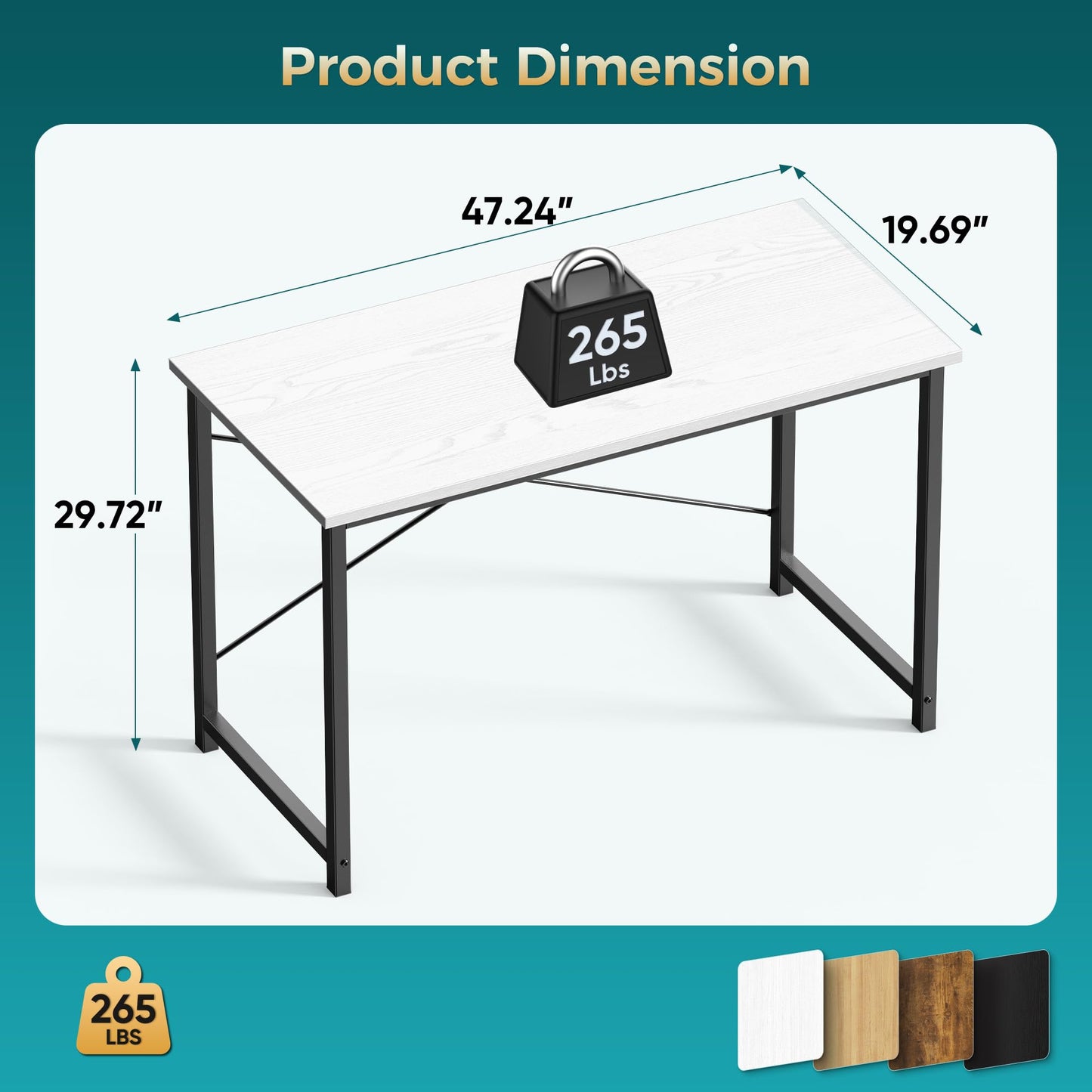 DUMOS 47 Inch Computer Desk for Home Office, Modern Study Work Table Simple Modern Style for Bedroom Small Space, Writing Desks with X-Shaped Reinforcement, Wood White