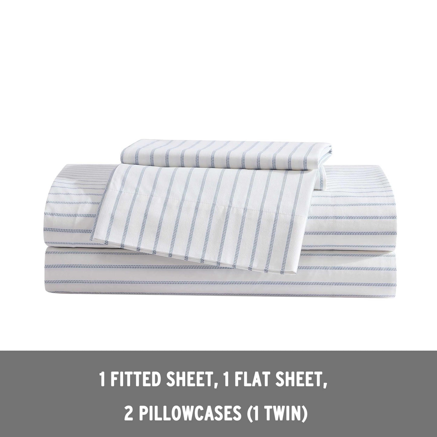 Eddie Bauer - Queen Sheet Set with Fitted Sheet & Pillowcases, 100% Cotton Percale Bedding, Crisp & Cool, Deep Pocket, Essential Stripe White