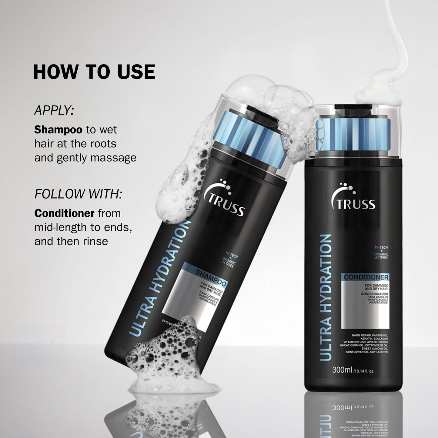 TRUSS Ultra Hydration Shampoo - Intense Moisturizing Shampoo for Color Treated Hair - Repair Damage + Add Shine with Our Hydrating Shampoo for Dry Hair - Anti Frizz Humidity Protection (300 ml)
