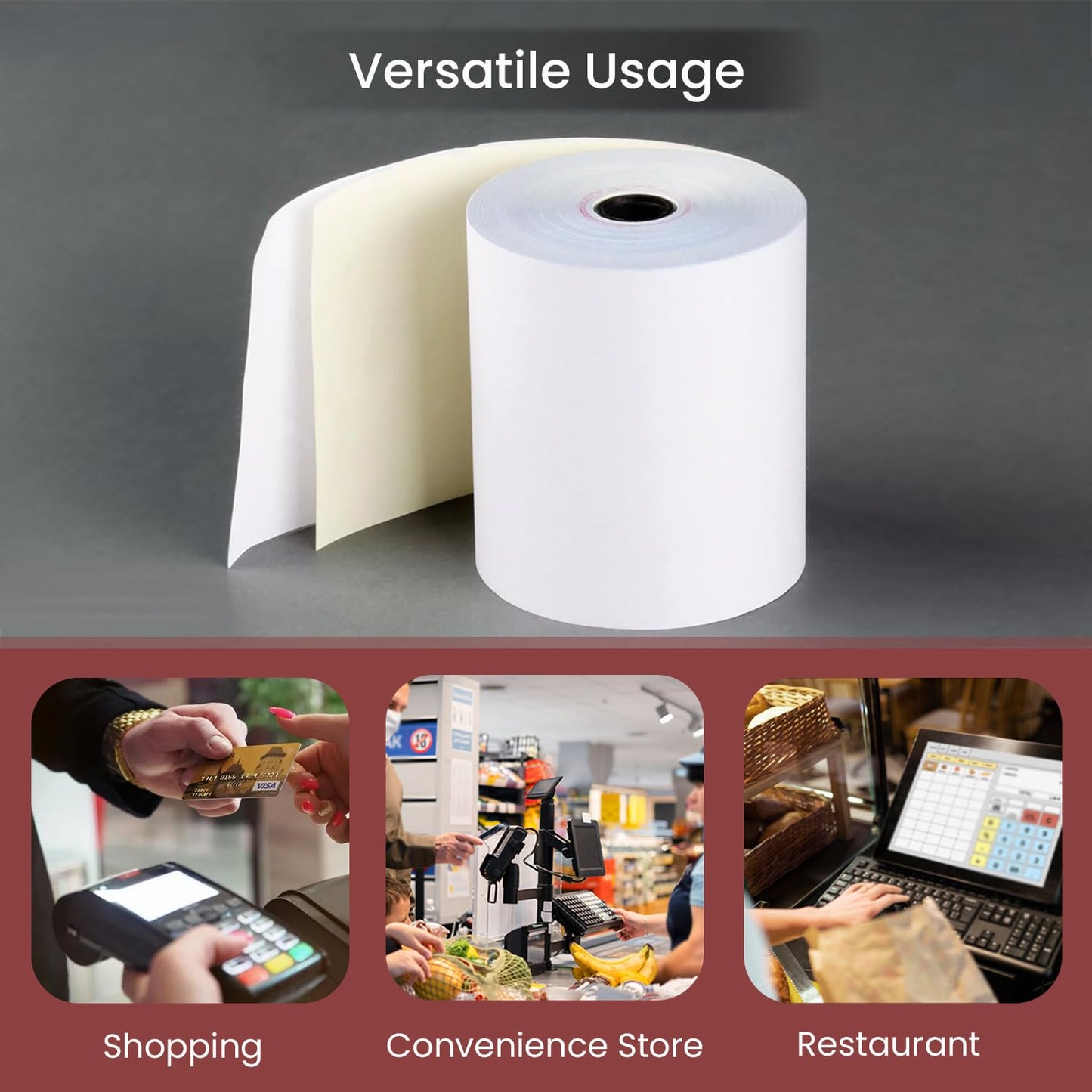 BAM POS Two Ply Carbonless Rolls - Easy to Install - Clear & Crisp Copies - White/Canary - 3” x 90 Feet (24 Rolls per Carton)