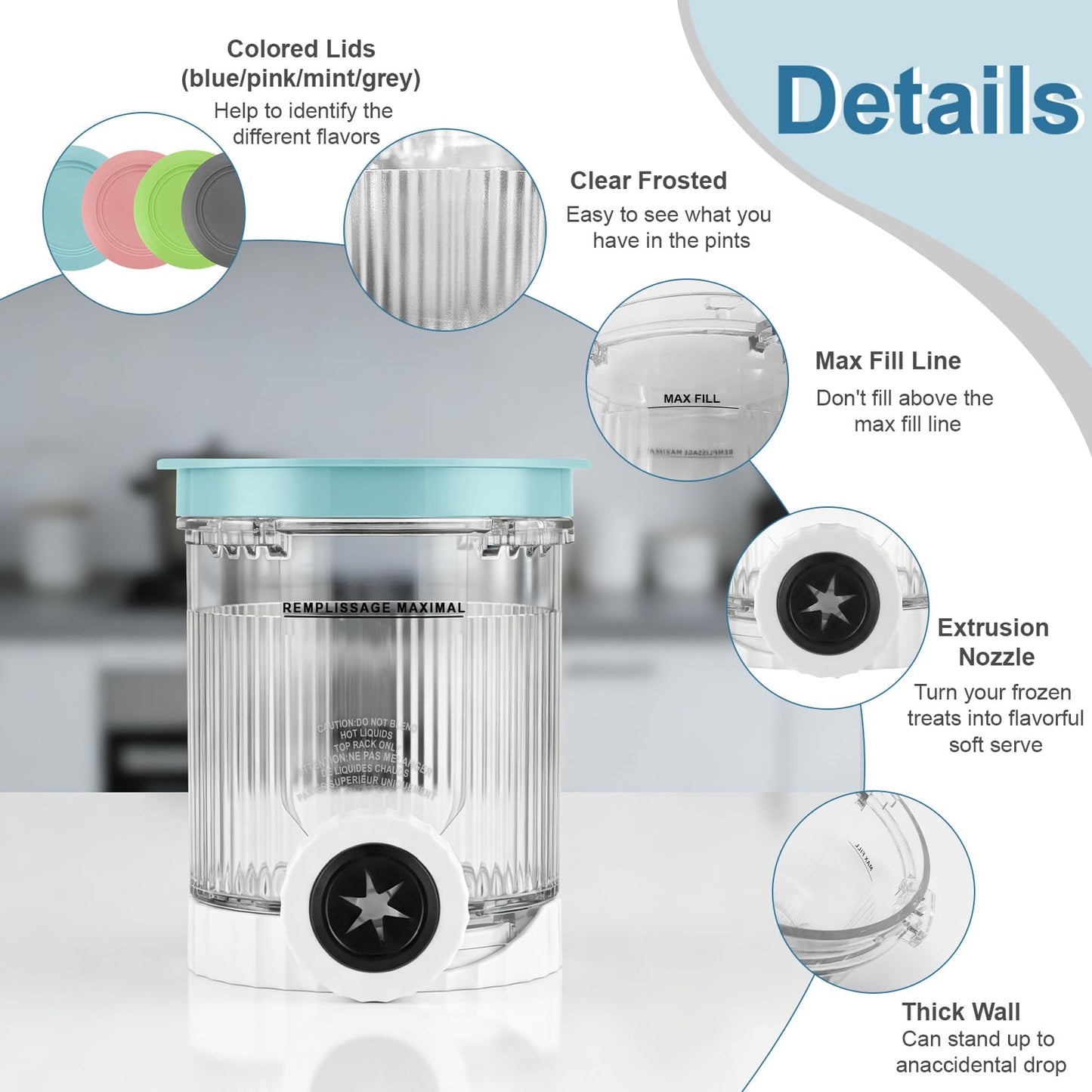 4 Pack Creami Swirl Pints and Lids for Ninja, Compatible with NC700 Series, NC701, NC701C, Creami Containers for Swirl Ice Cream & Soft Serve Makers, BPA-Free & Dishwasher Safe, Clear/Multi-Color