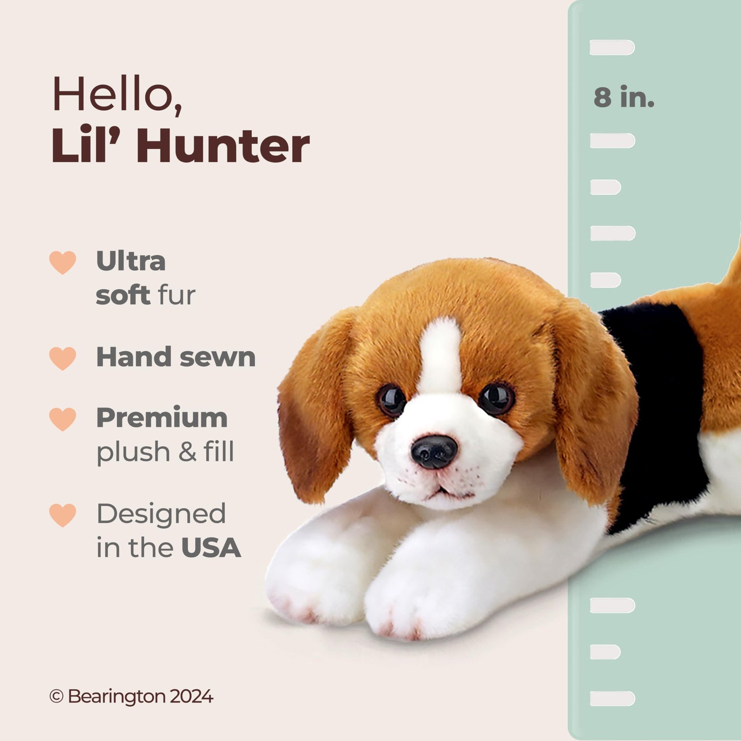 Bearington Lil' Hunter Small Plush Beagle Stuffed Animal Puppy Dog, 8 inches