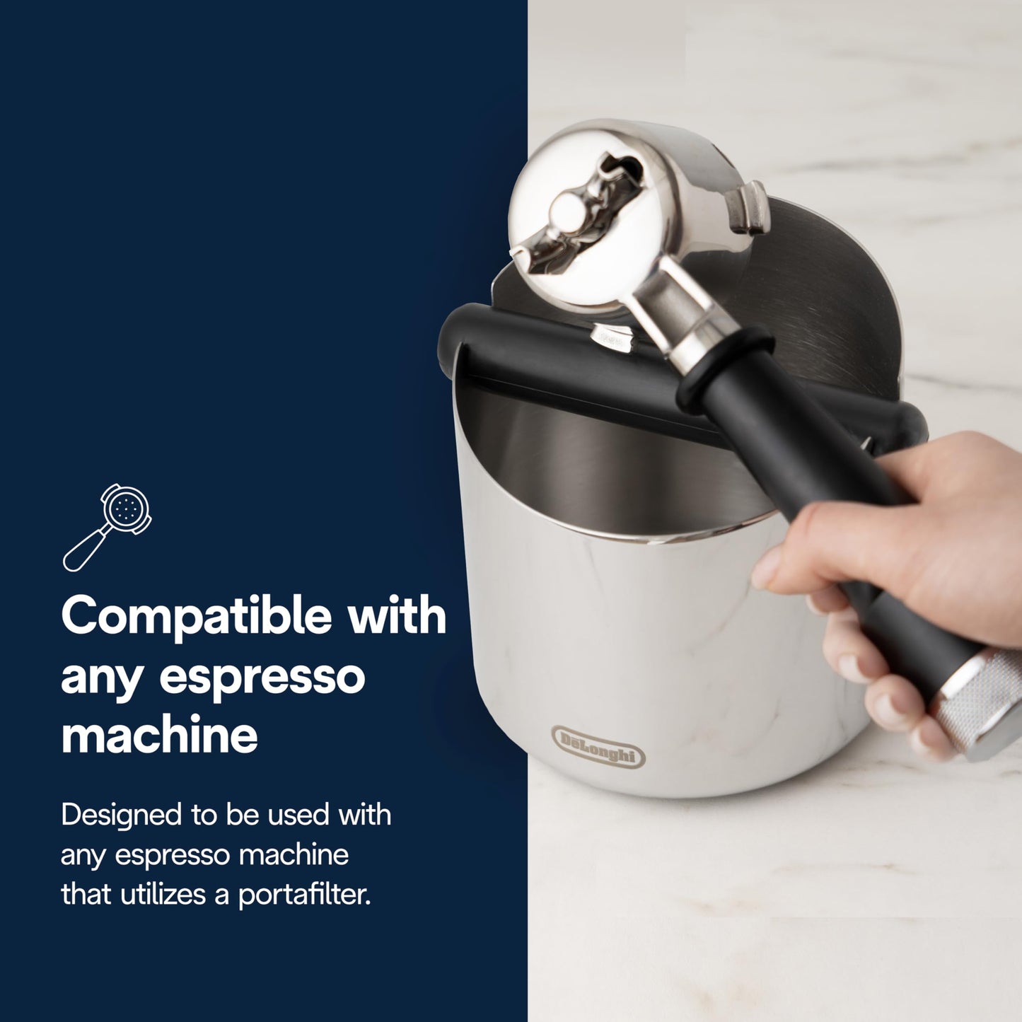 De'Longhi Large Easy Clean Knock Box, Stainless Steel