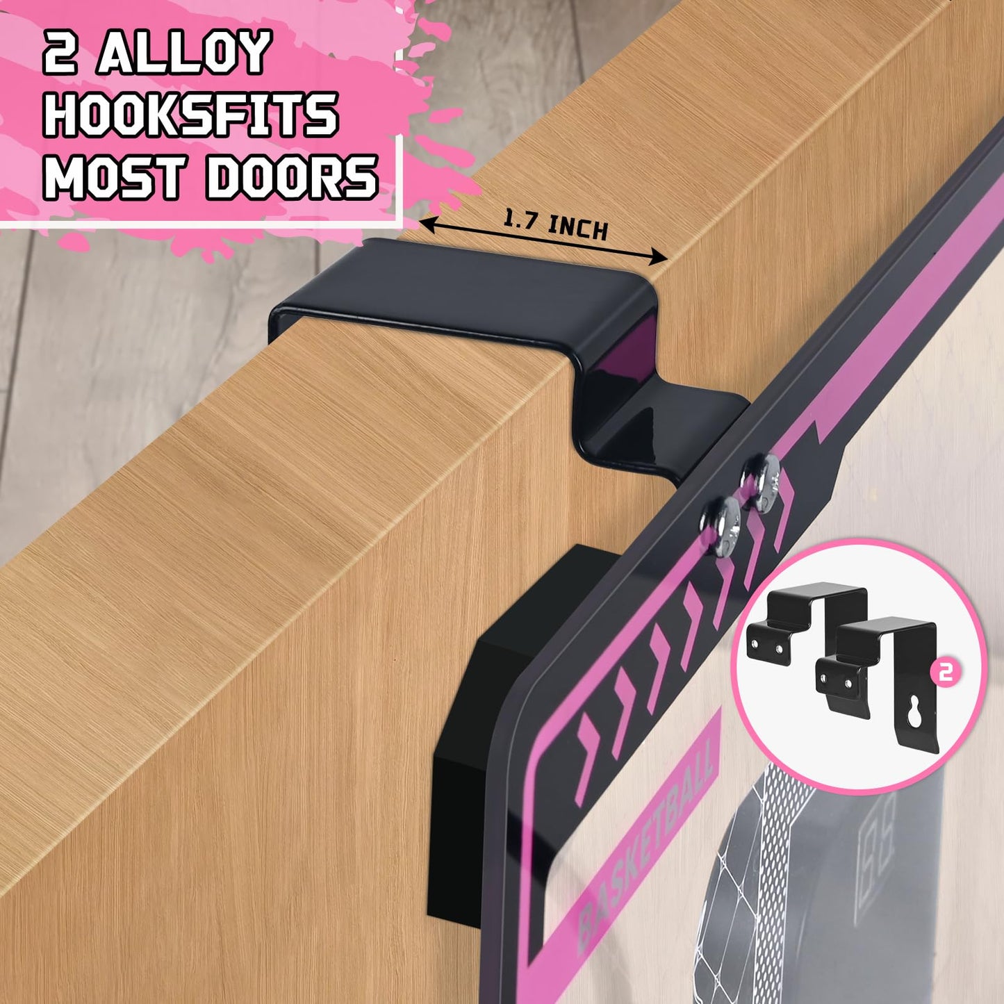 Mini Over The Door Basketball Hoop Indoor Kids Girls - Unicorn Pink Basketball Hoops with Electronic Scoreboard Toys & 3 Balls, Birthday Gifts Age 5 6 7 8 9 10 11 12 Year Old Girls