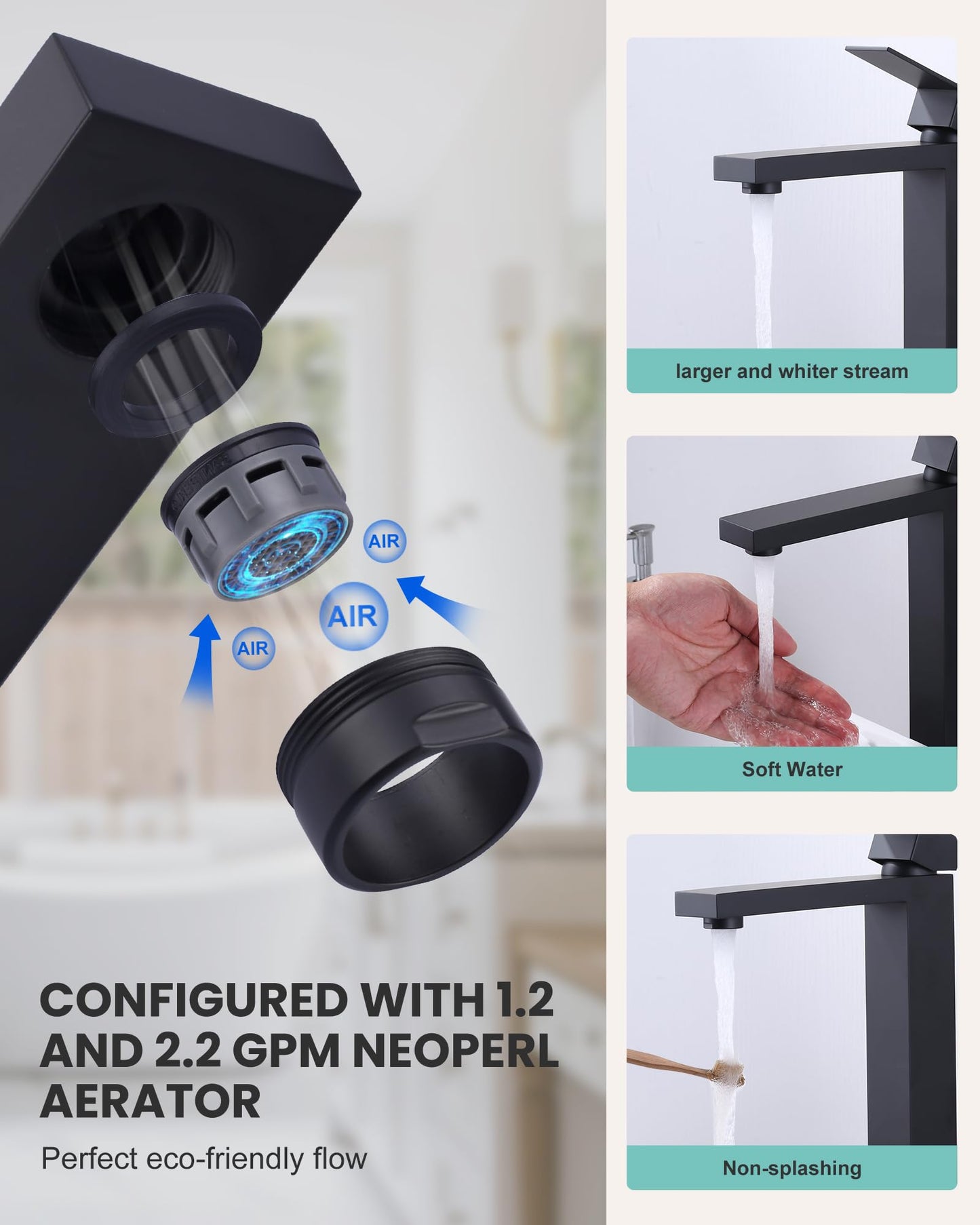 Vessel Sink Faucet Matte Black, ARCORA Single Handle Tall Bathroom Faucet, Single Hole Lavatory Vanity Mixer Tap with Pop Up Drain and Faucet Supply Lines