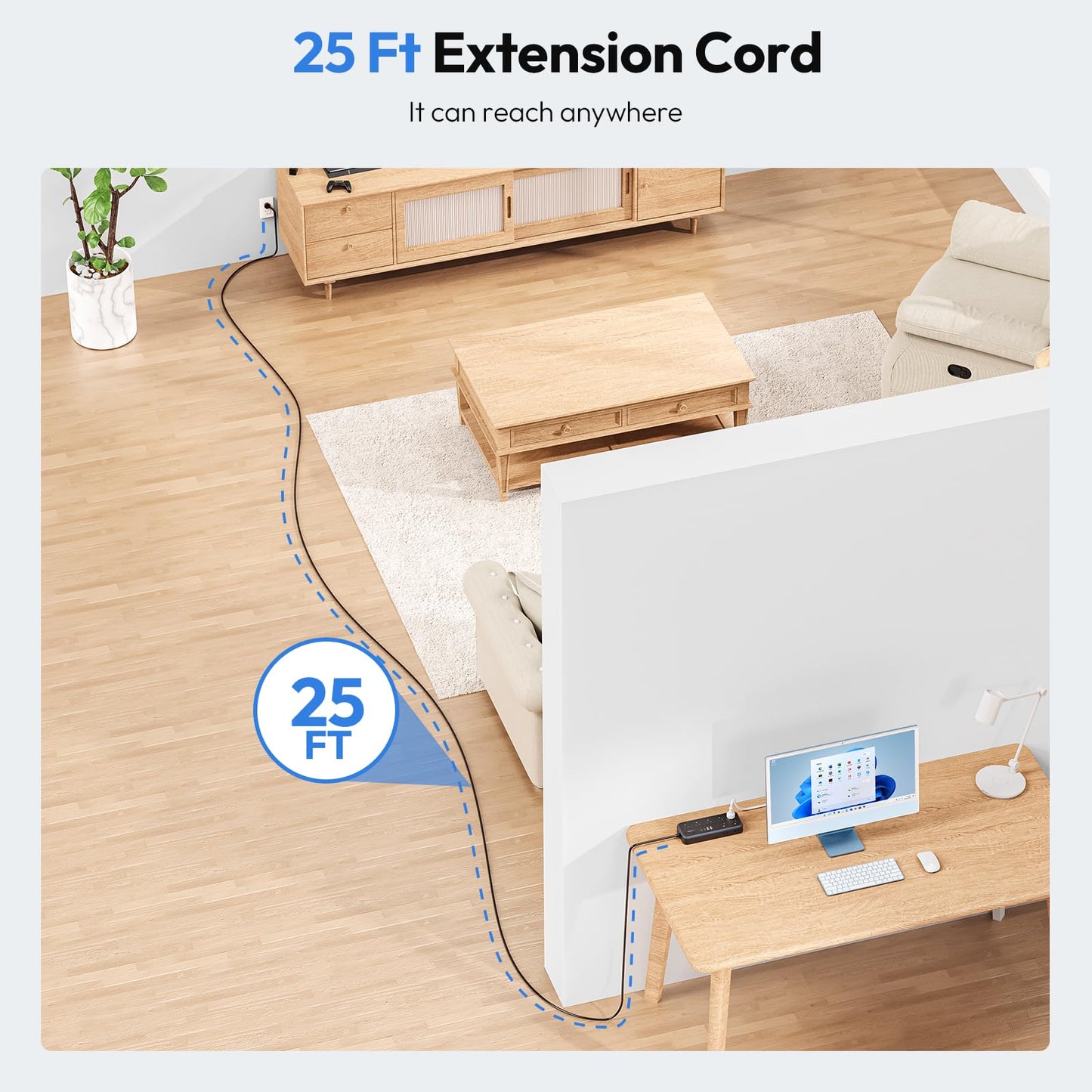NTONPOWER Extension Cord 25 Ft with Multiple Outlets(14 Outlets & 4 USB), 1875W/2700J Power Strips with Surge Protection, 15A Long Extension Cord Surge Protector for Home, Office, Garage(Black)