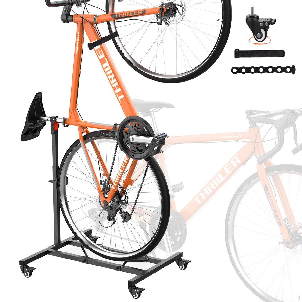 Vertical Bike Stand,Freestanding Space-Saving Bike Rack with Adjustable Height for Wheels Sizes up to 29”,Indoor Bike Storage Rack for Garage & Apartment,Upright Bicycle Floor Holder for MTB Road Bike