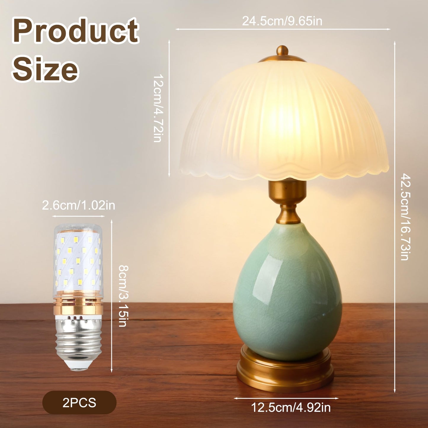WELAISA Table Lamps Ceramic Retro Lamp for Living Room,16.73" Modern Bedside Nightstand Traditional Lamps, Classic Chinoiserie Green Glass Lamp for Home (French Country)