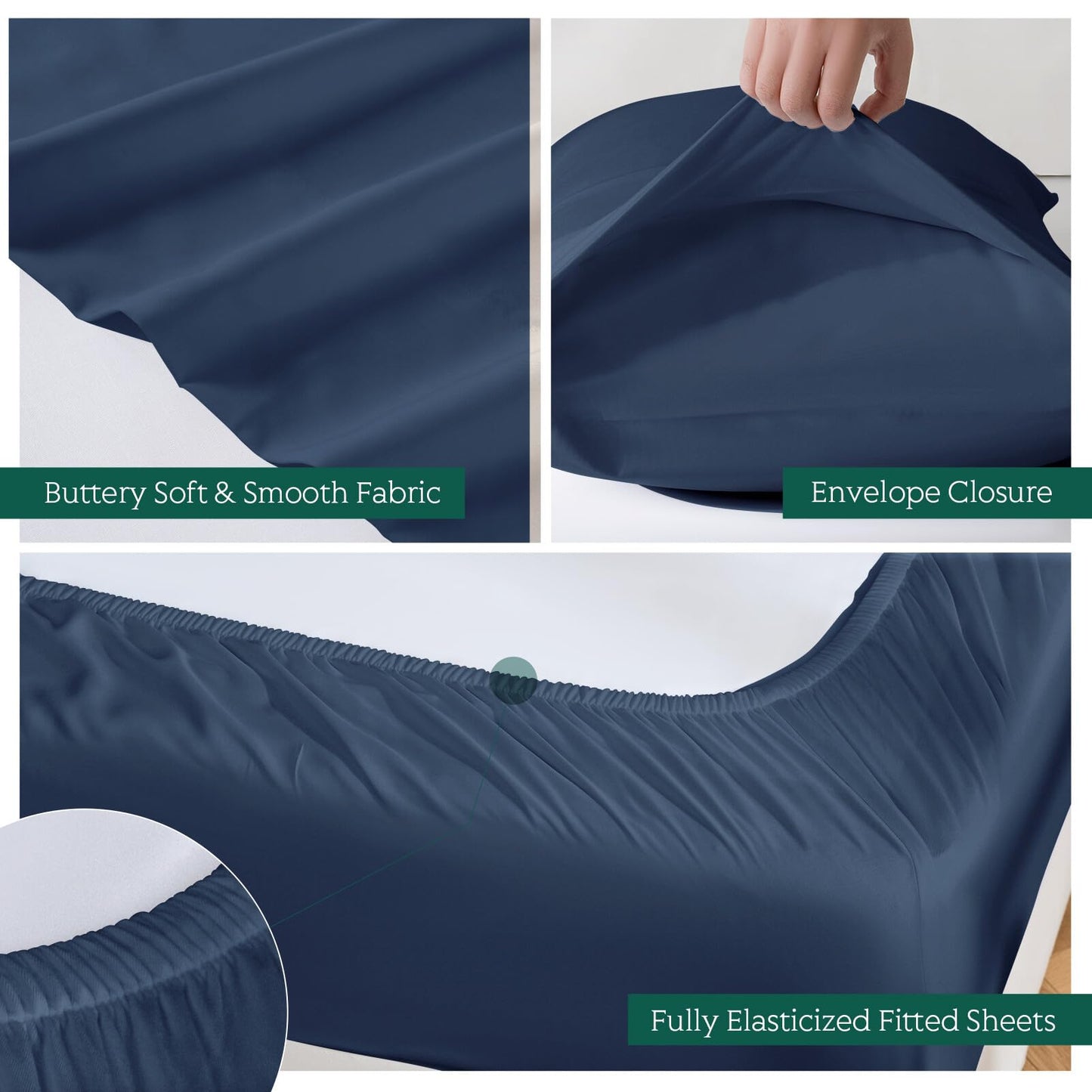 Cooling Sheets Set Queen Size, Viscose Derived from Bamboo for Hot Sleepers | Deep Pocket Up to 16 Inch | Silky Soft & Breathable Bedding - 4PC (Queen, Navy)