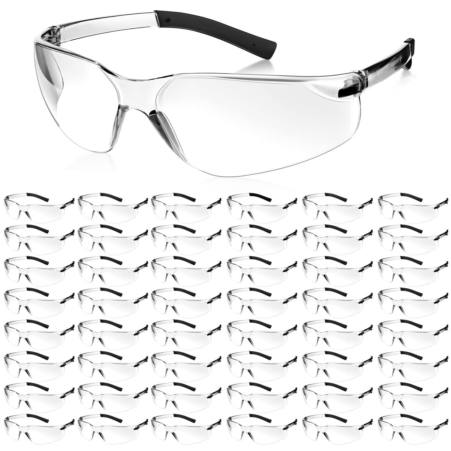 Queekay 50 Pcs Safety Glasses Impact UV Scratch Glasses Bulk Eye Protection for Men Working Lab Construction Science(Clear)