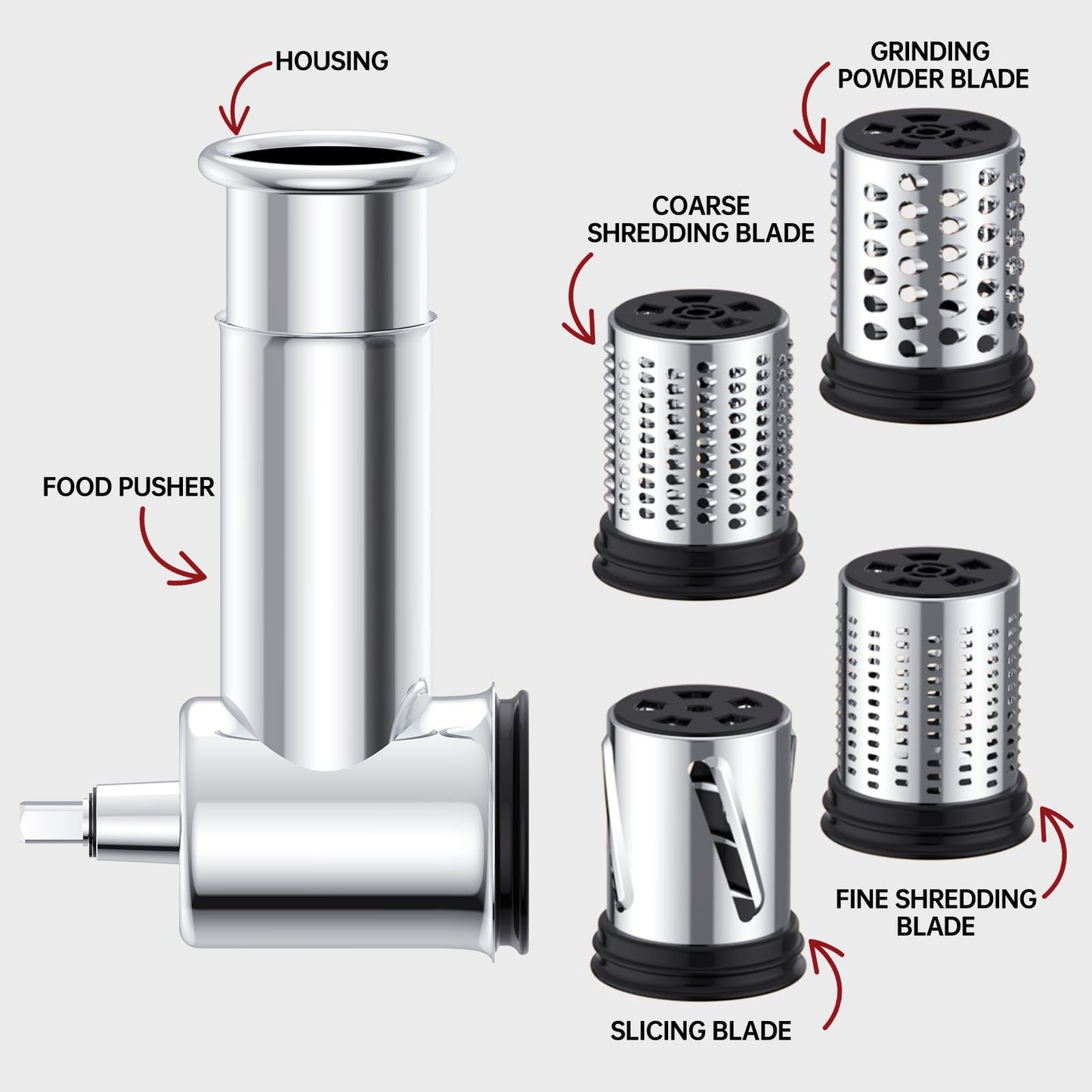 Stainless Steel Slicer Shredder Attachment for Kitchenaid Stand Mixer,kitchen aid cheese grater,Salad Maker,Dishwasher Safe with 4 Blades by Kitchwiyte