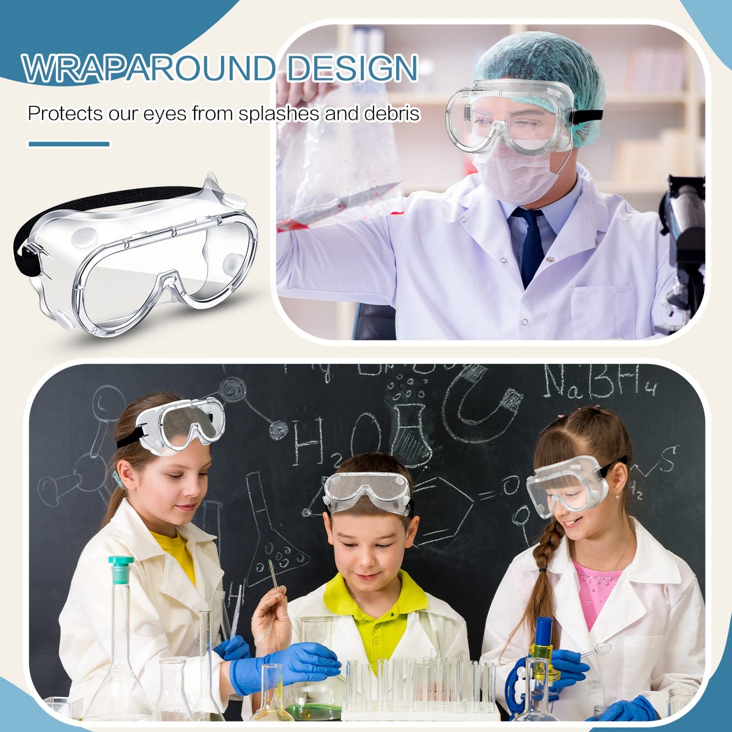 Macarrie 50 Pcs Anti-Fog Safety Goggles Bulk Anti Scratch Lab Goggles Over Glasses for Men Women Nurse Medical Chemistry Work(Black)