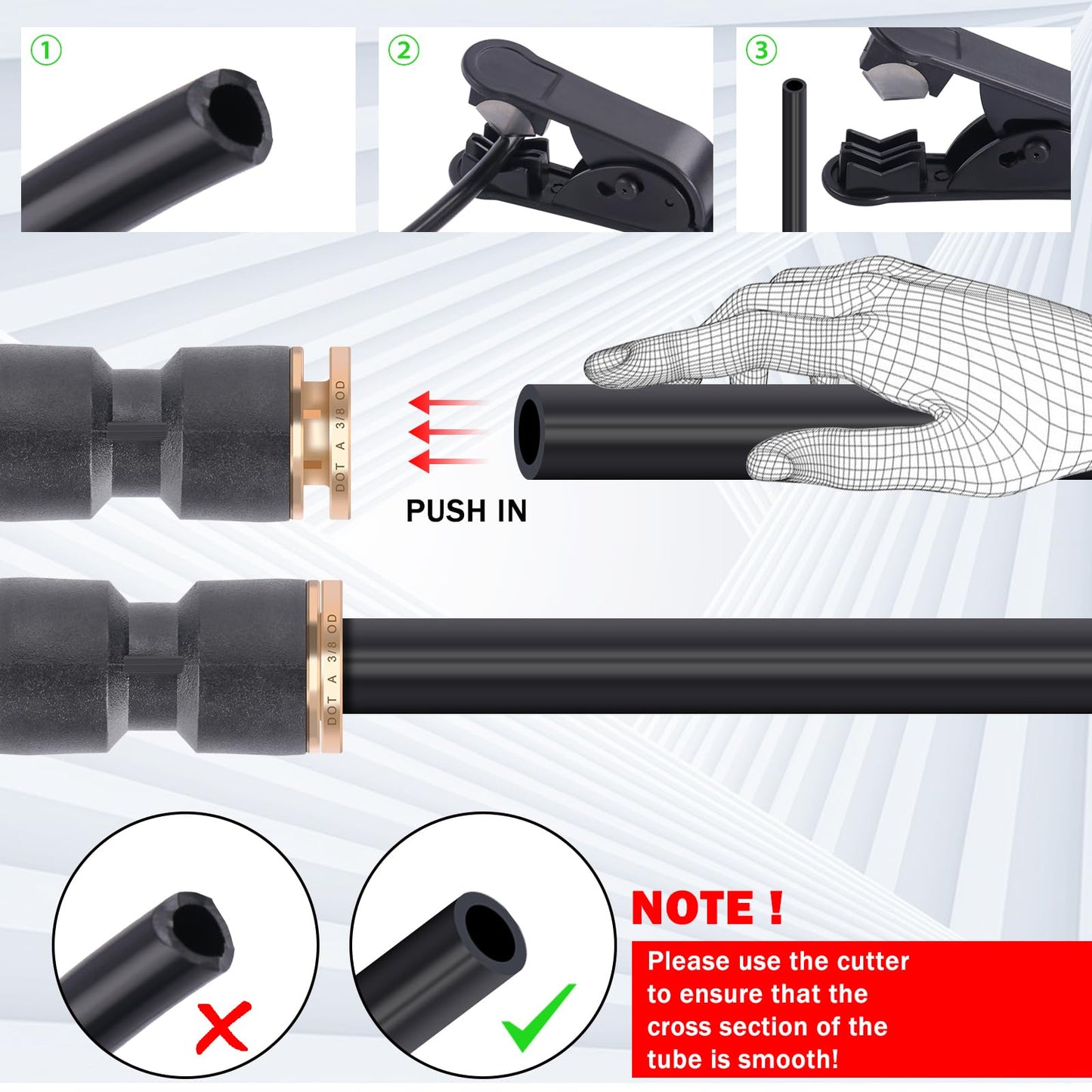 CheeMuii 30 PCS DOT Air Line Fittings 1/4" 3/8" 1/2" DOT Push Lock Air Fittings Brass and Plastic Straight Unions Quick Connect Air Hose Fittings Repair Kit