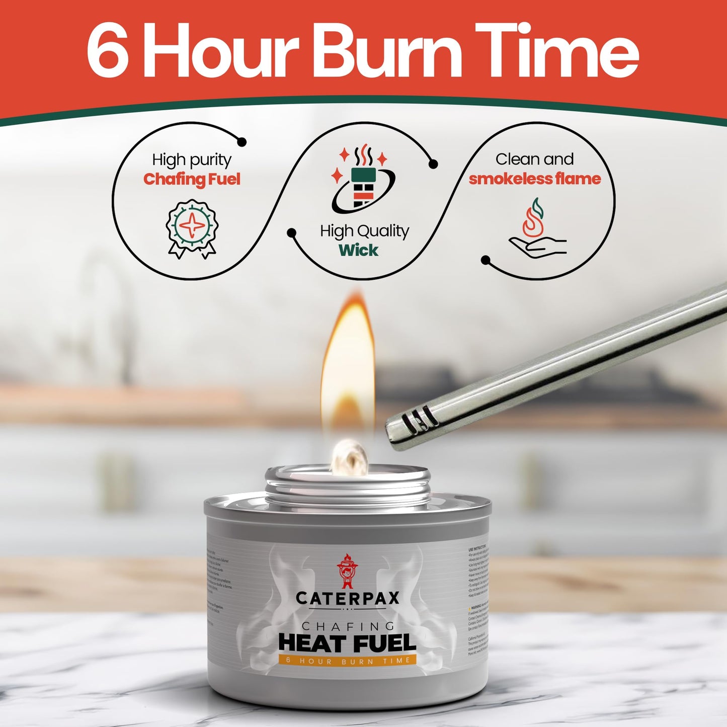 Caterpax - 24 Pack - 6 Hour Chafing Fuel Cans for Food Warmers & Chafing Buffet Trays – Odorless, Smokeless, Long Burn Wick, Easy Lighting, Liquid Fuel, Indoor Safe Buffet Fuel