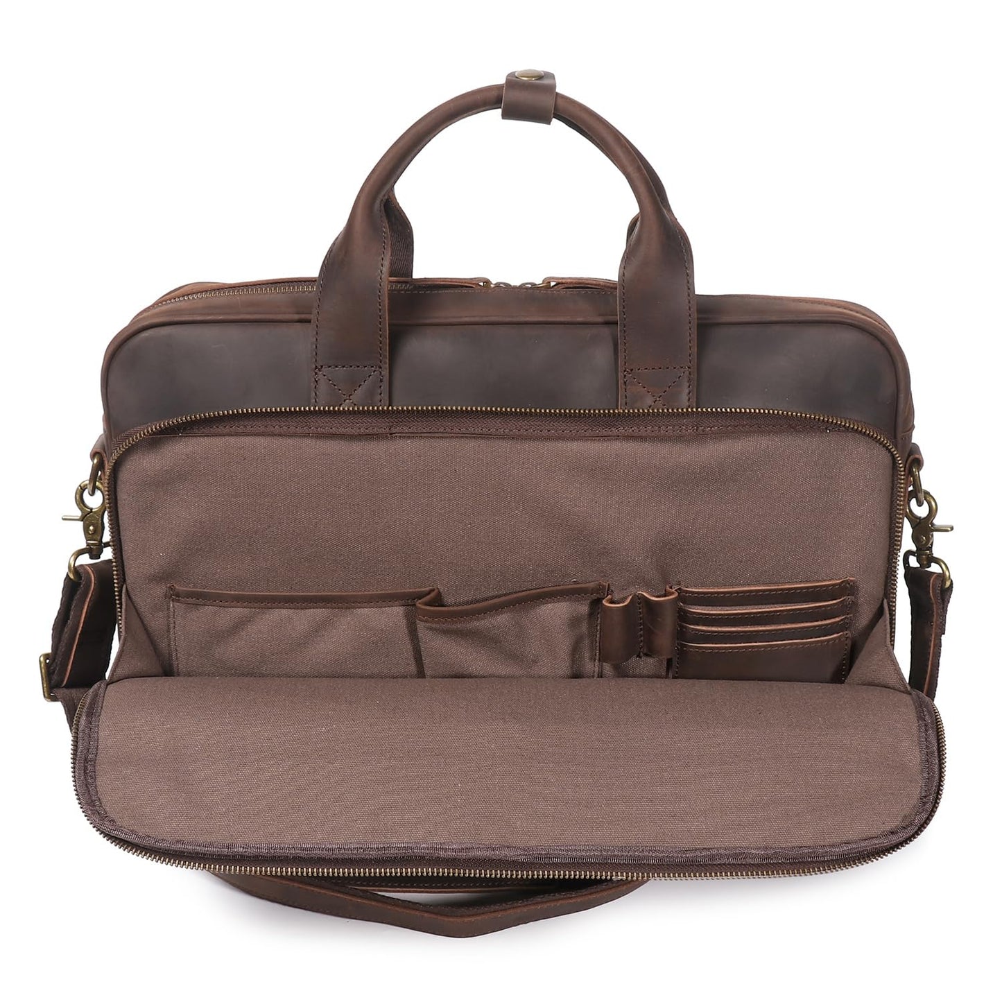LEATHFOCUS Leather Briefcase for Men 17Inch Laptop Messenger Bags Business Travel Handcrafted Laptop Bag with YKK Zipper Gift (Dark Brown)