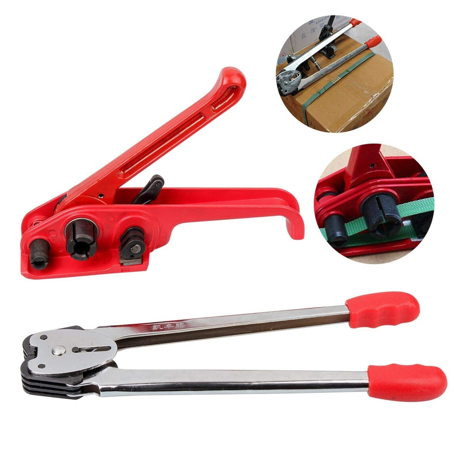 Heavy Duty Manual 4 in 1 PET/PP Manual Strapping Tools Packing Machine Set Tensioner & Sealer 100m Packing Belt