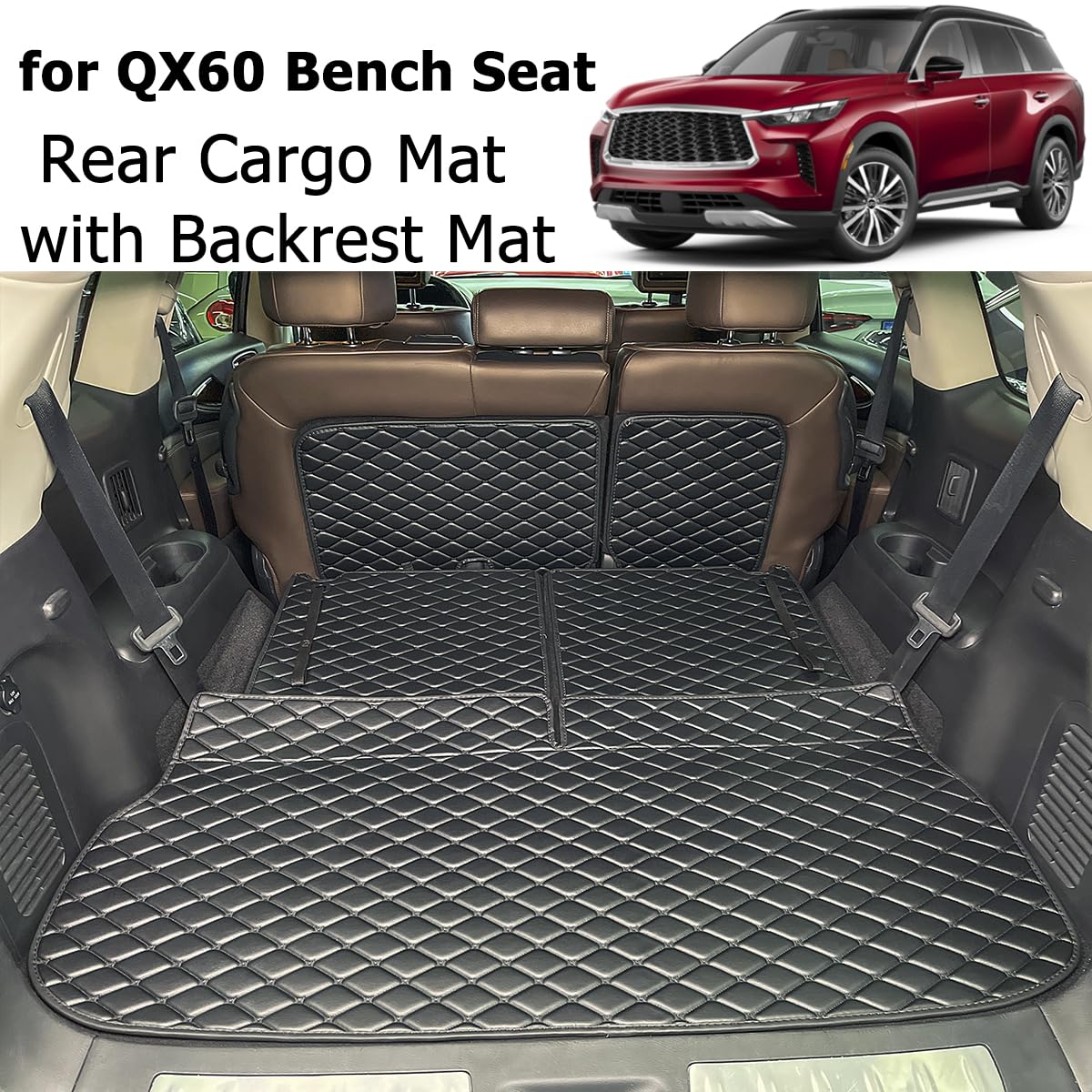7DEEKEI for 2022-2025 Infiniti QX60 (Bench seat in The 2nd Row) Trunk Mat & 2ND+3RD Row Rear Backrest Mat Cargo Liners (5pcs) All Weather Anti-Slip