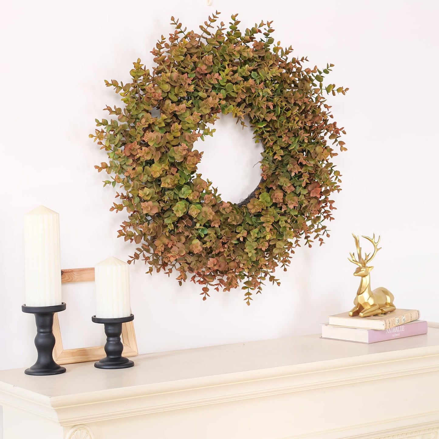 26" Fall Wreath for Front Door, Porch, Window - Large Artificial Boxwood Leaves Outdoor Wreath for Home, Farmhouse Harvest Festival Thanksgiving Day Autumn Decor