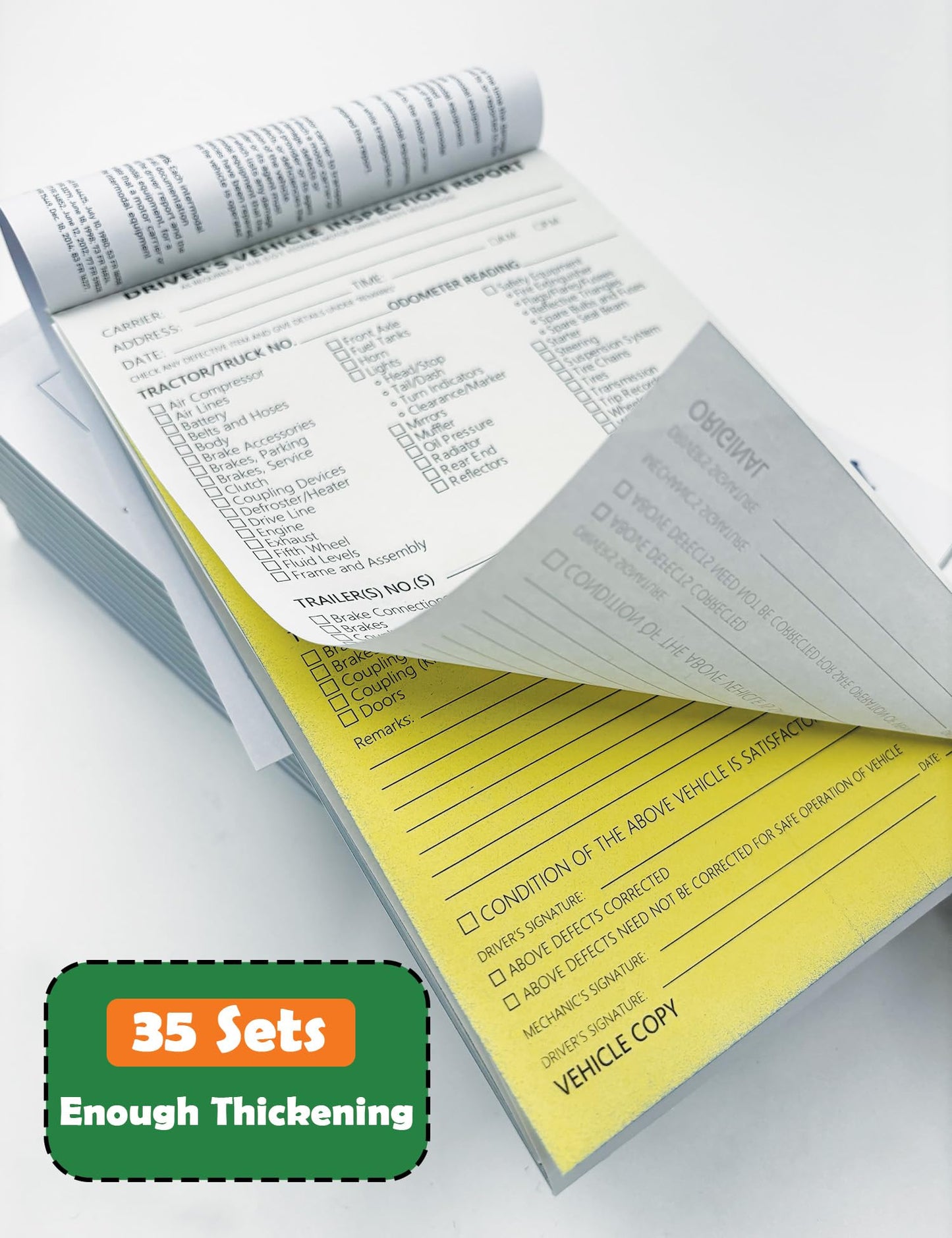 Detailed Driver's Vehicle Inspection Report 10 Pack Book Format, 2-Ply Carbonless, 5.5" x 8.5", 35 Sets of Forms per DVIR Log Book for Truck Drivers,FMCSR Compliant with Easy Tear-Out