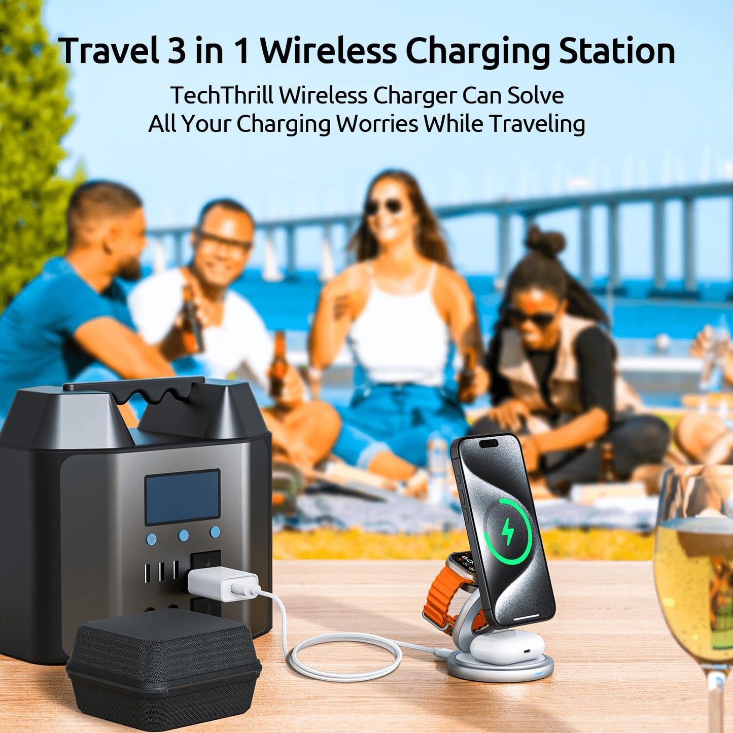 3 in 1 Charging Station for Apple Magsafe Travel Charger for Multiple Devices Aluminum Foldable Magnetic Wireless Charger with 360 Rotating for iPhone 16/15/14/13/12 Series,for iWatch,for Airpods